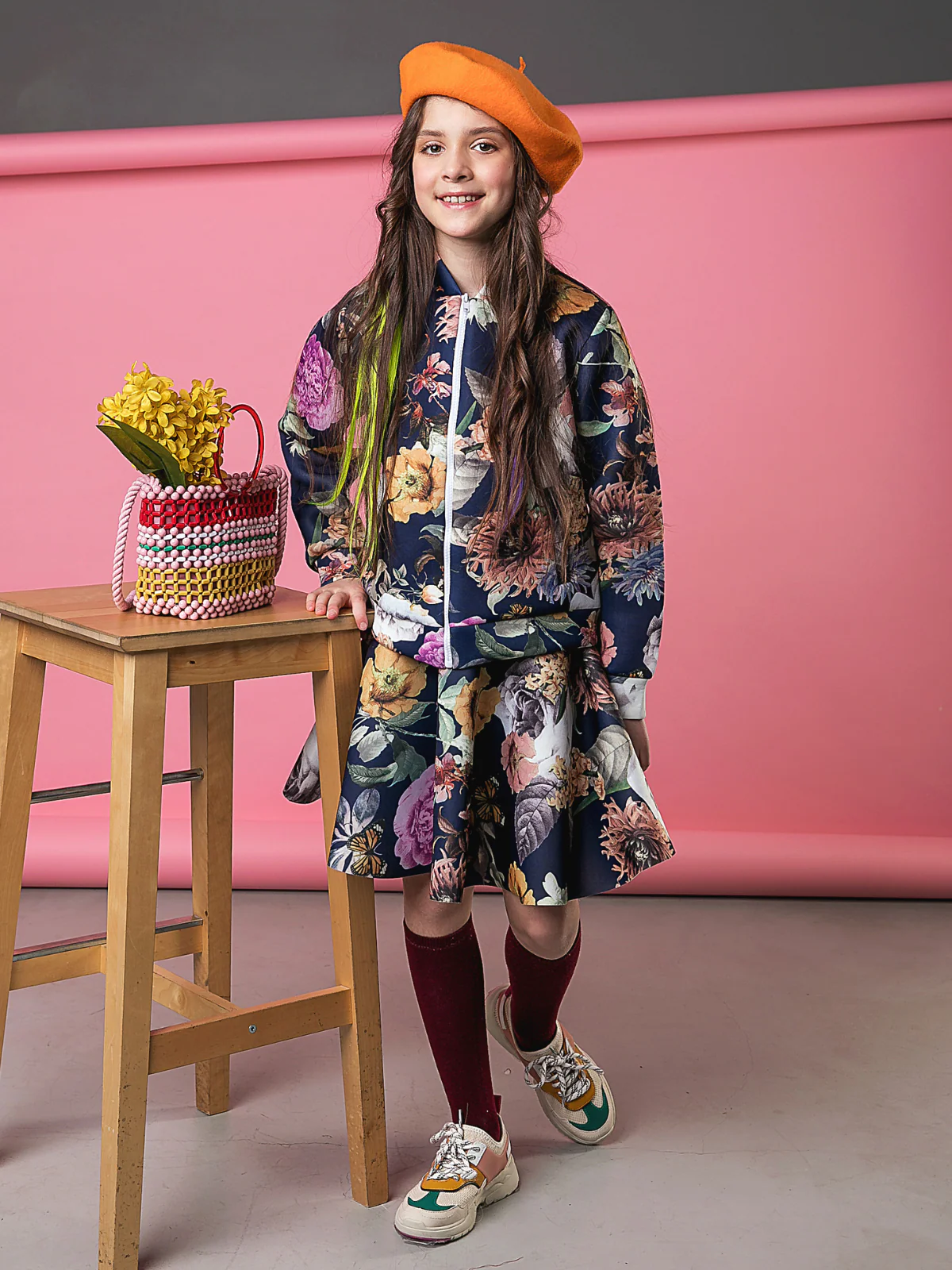 Flower Power Neoprene Floral Skater Skirt by Kids Couture - Image 7