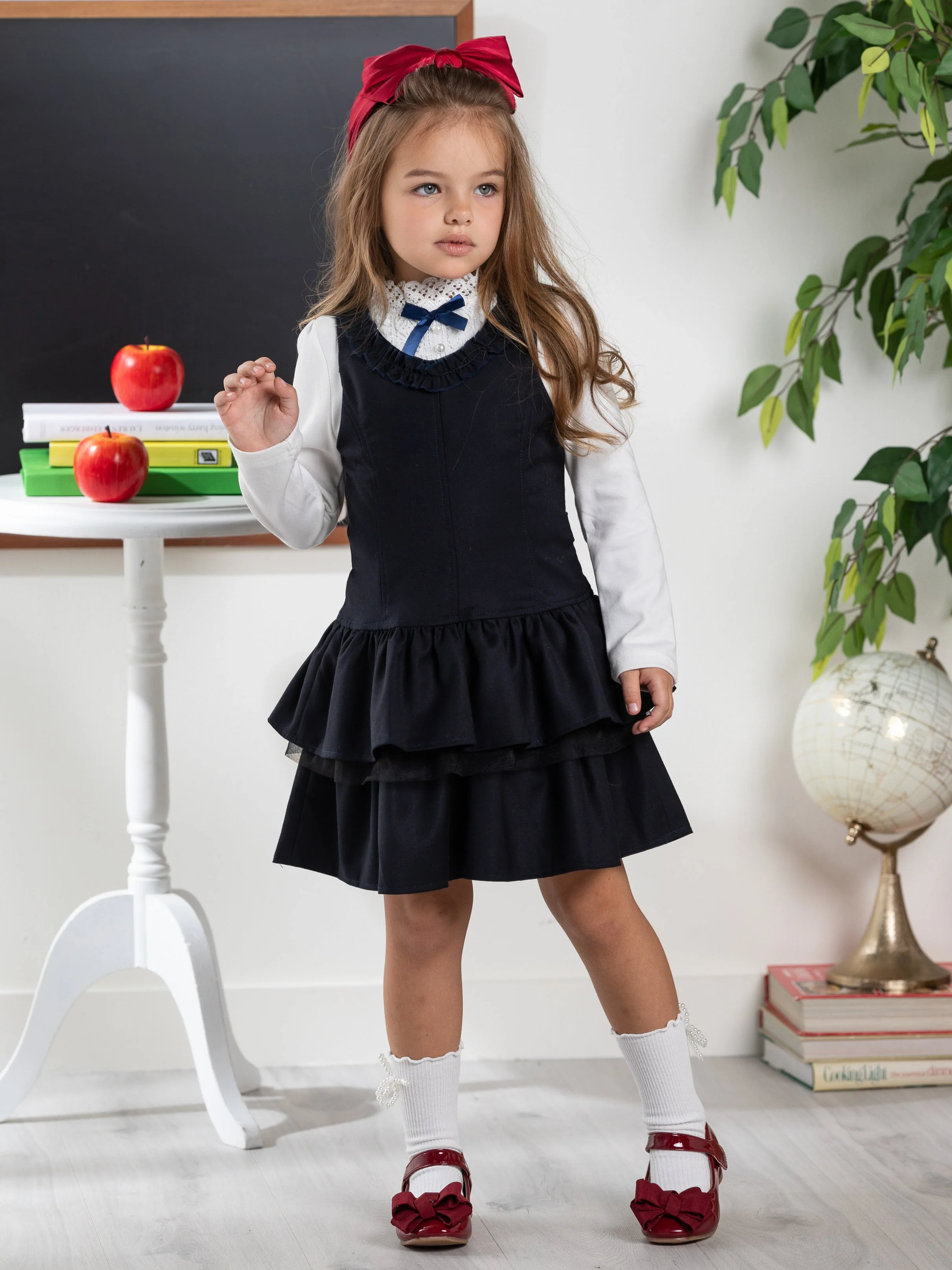 Navy Tiered Girls Uniform Dress by Kids Couture - Image 2