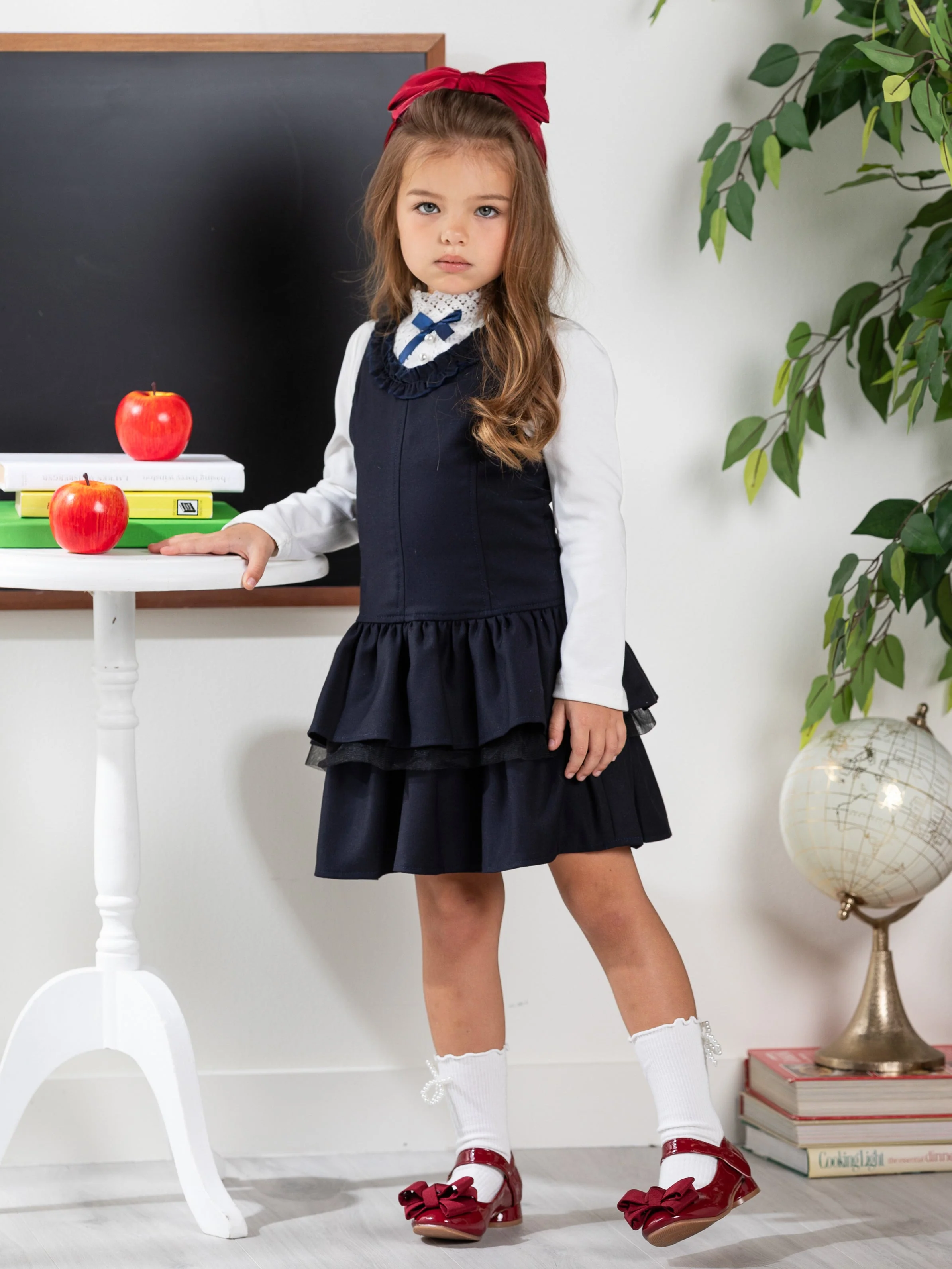 Navy Tiered Girls Uniform Dress by Kids Couture - Image 3