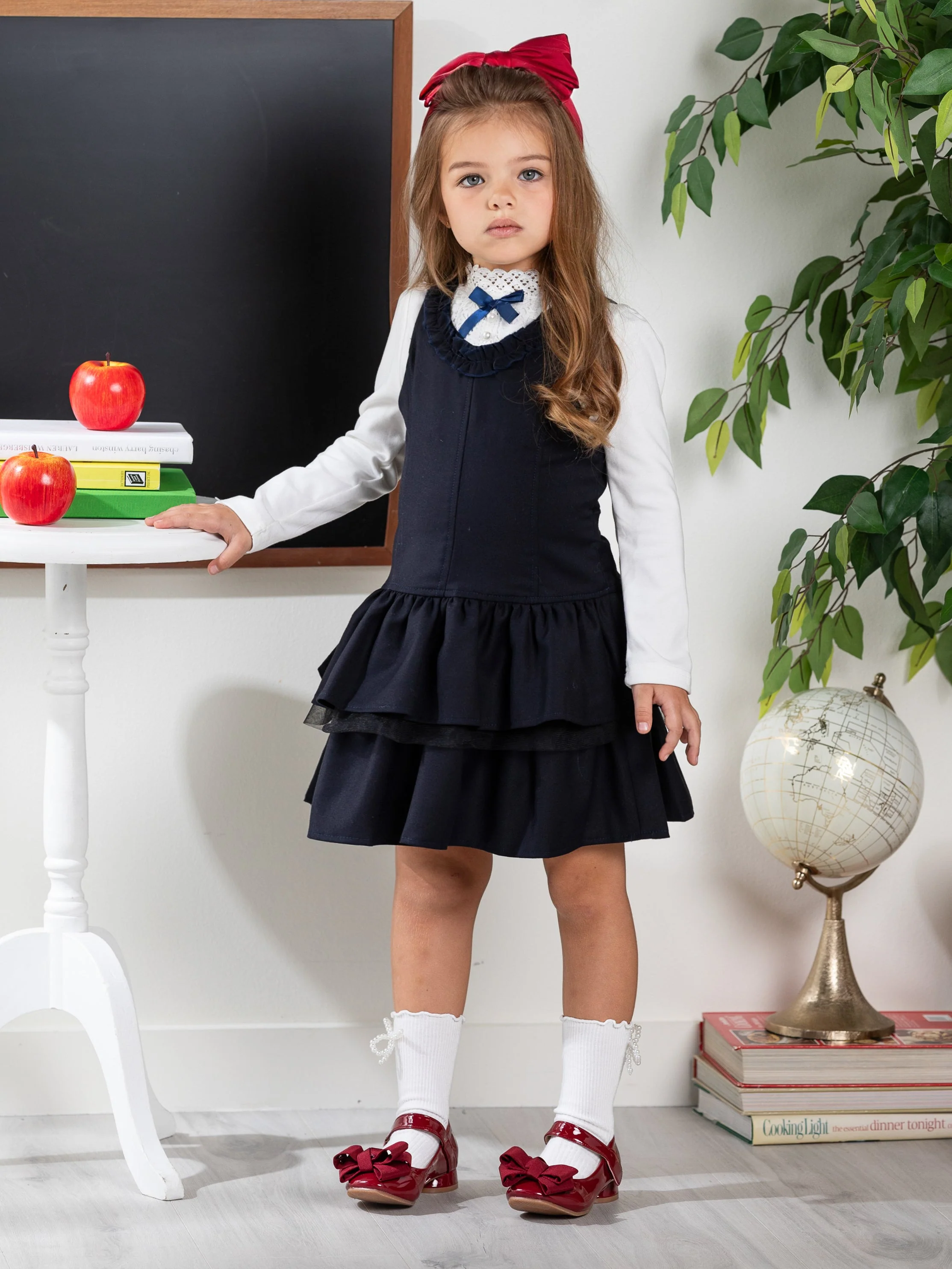 Navy Tiered Girls Uniform Dress by Kids Couture - Image 7