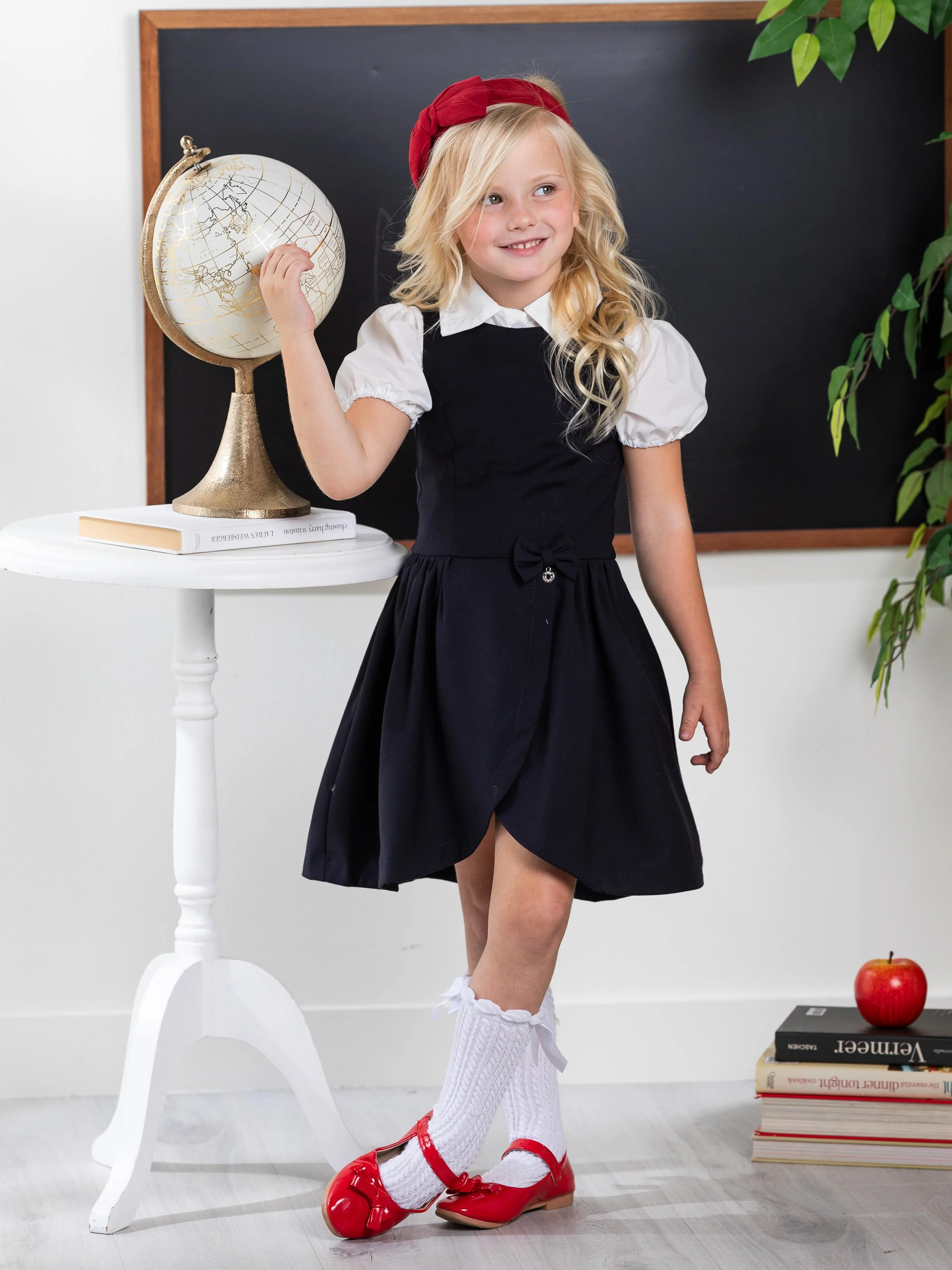 Navy Tulip Hem Girls Uniform Dress by Kids Couture - Image 2