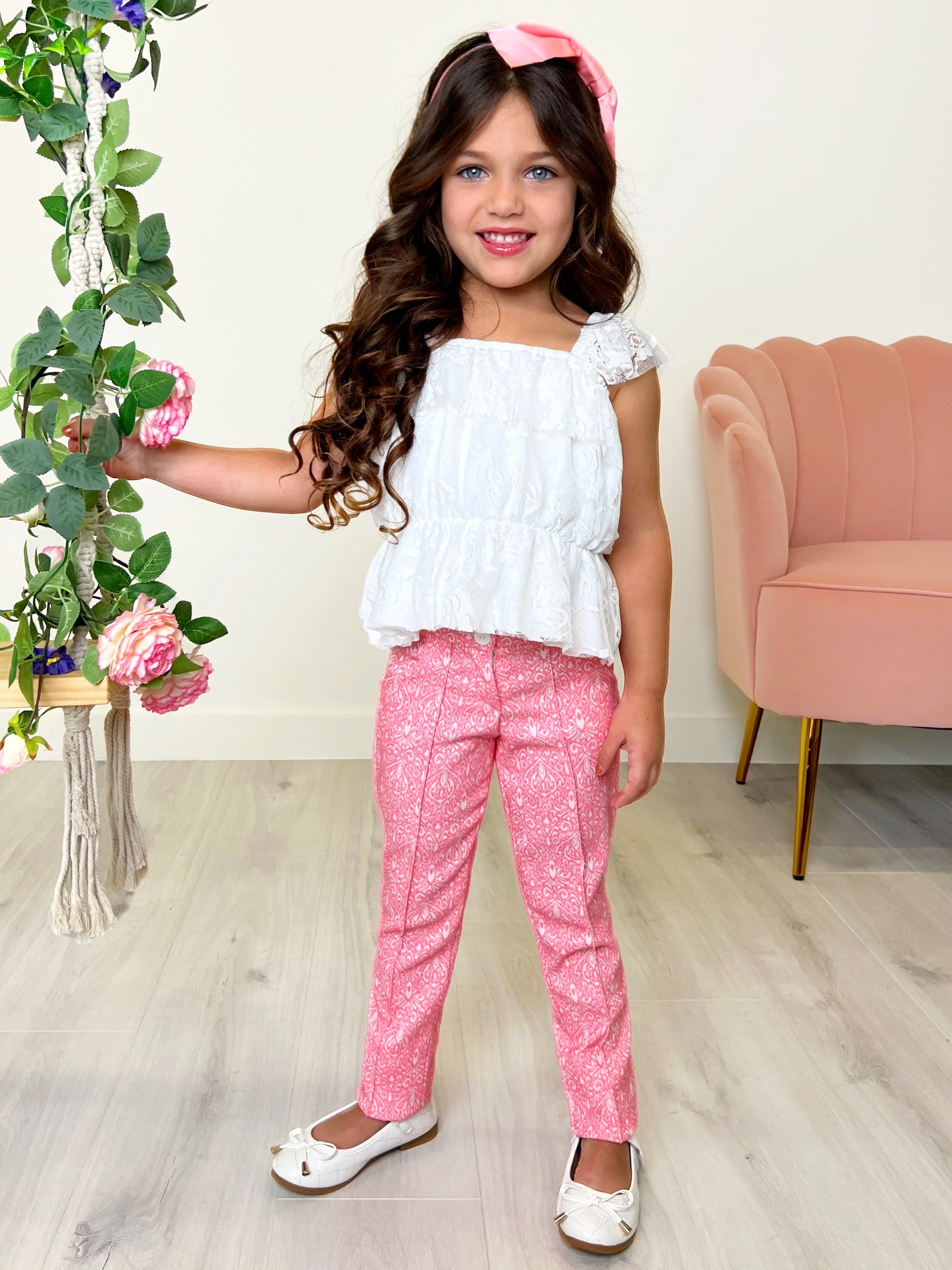 Sassy Pink Jacquard Pants by Kids Couture - Image 4