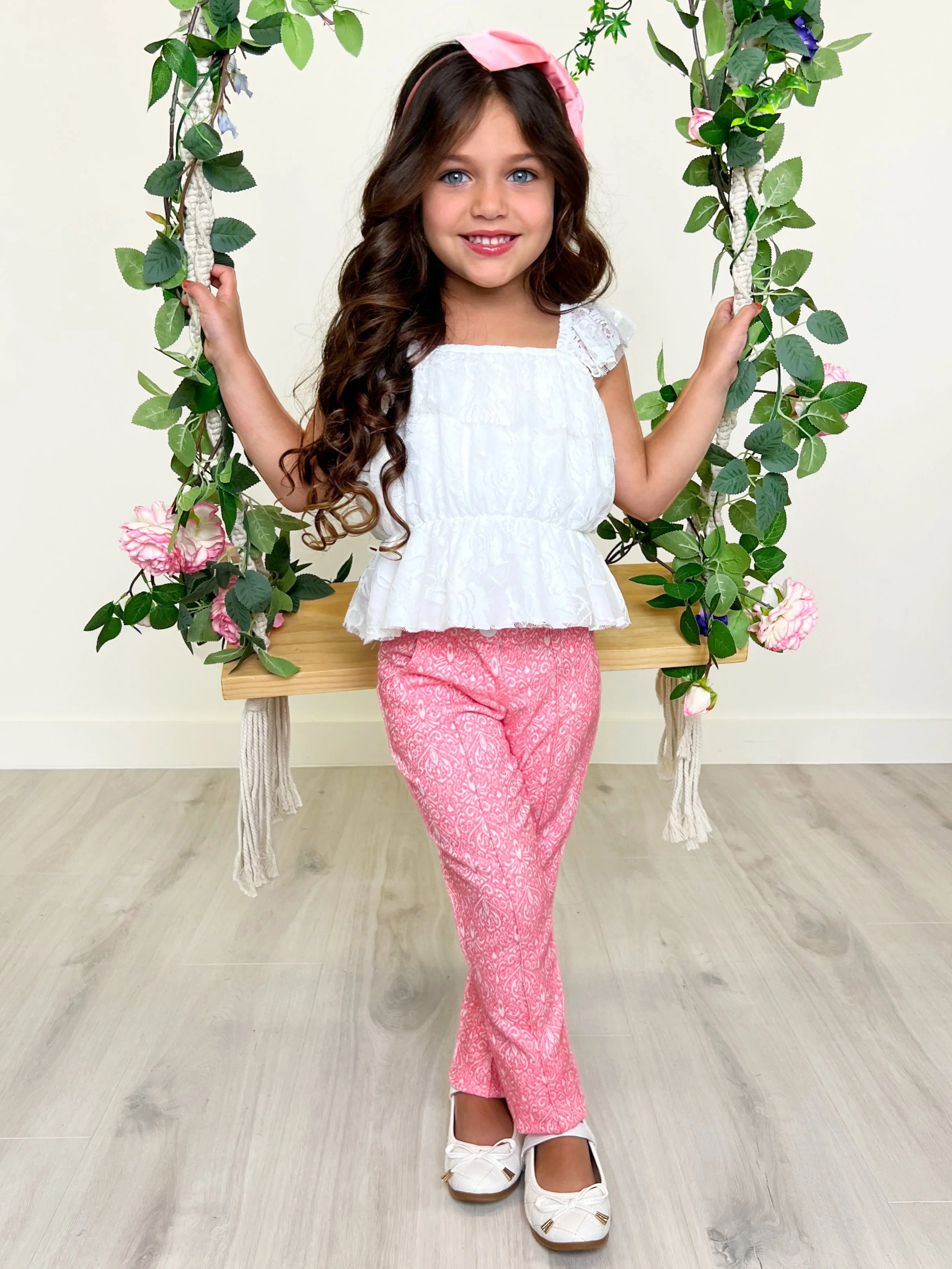 Sassy Pink Jacquard Pants by Kids Couture - Image 5