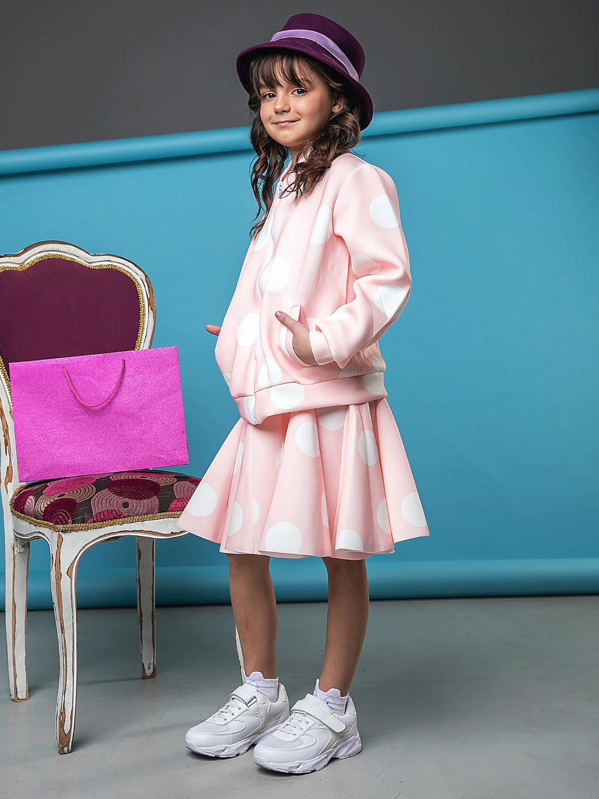 Posh Polka Dot Neoprene Skater Skirt by Kids Couture - Image 4