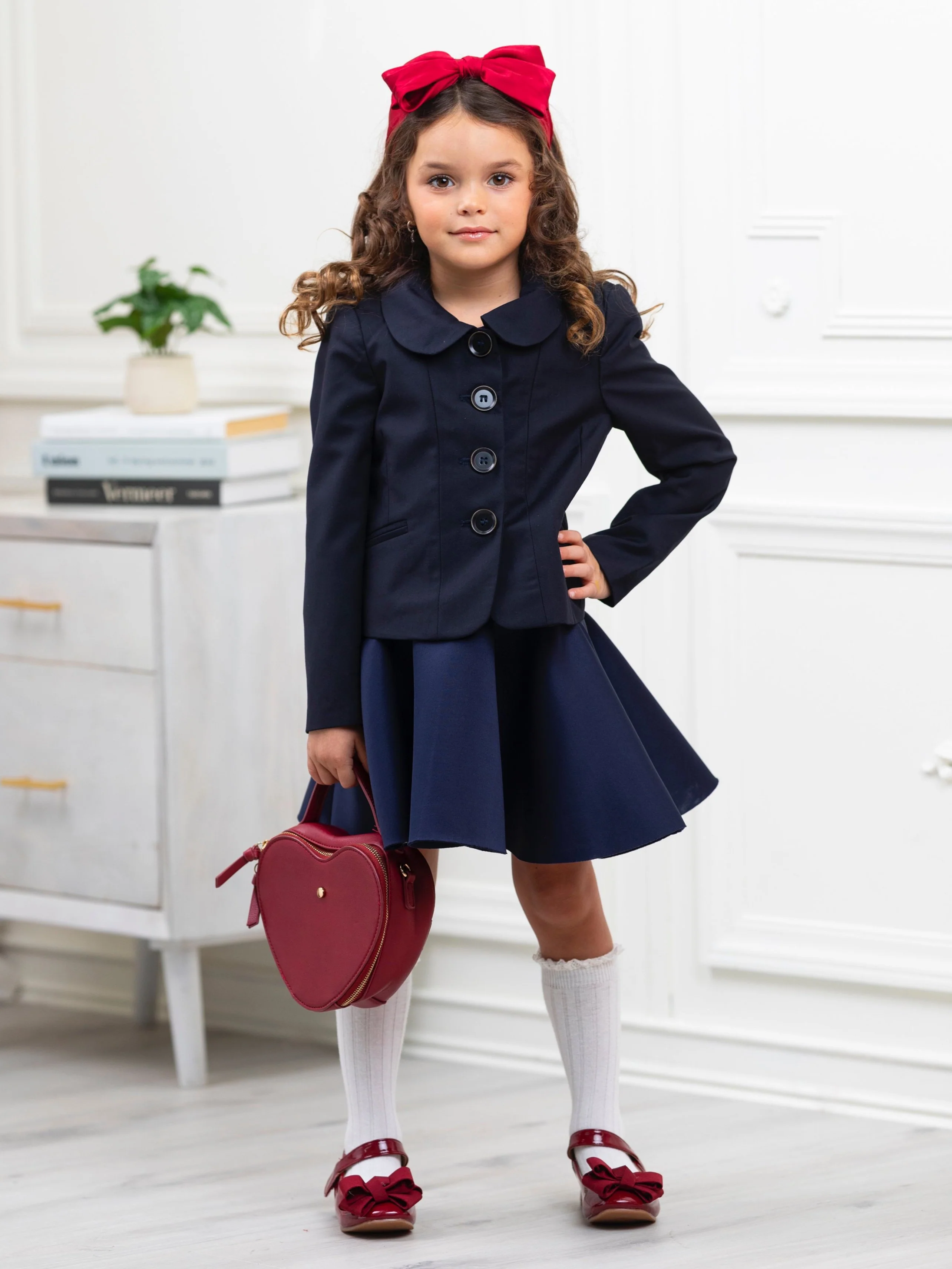 Refined Peter Pan Collar Navy Blazer by Kids Couture - Image 2