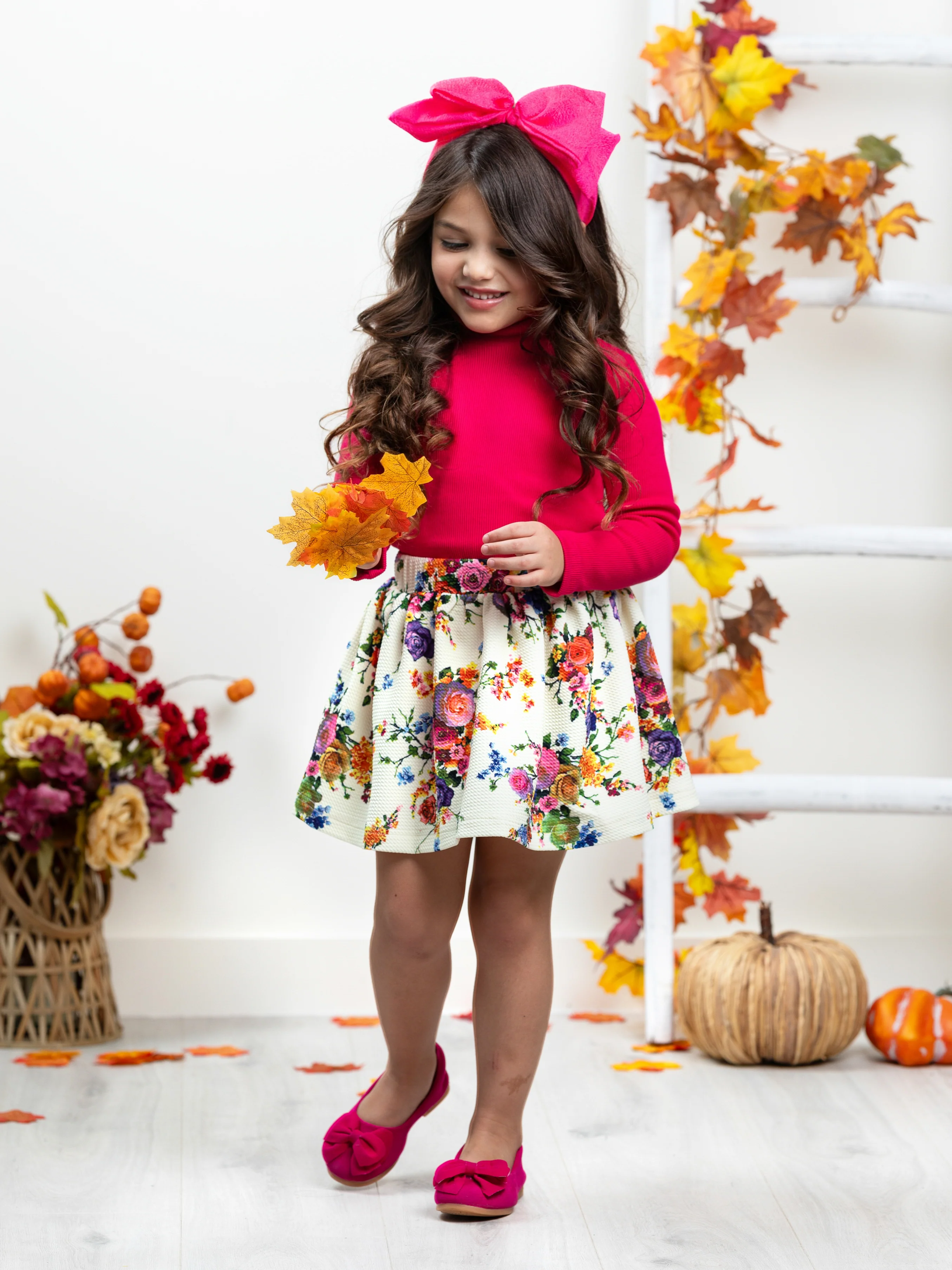 Fashion Flower Neoprene Pleated Skirt by Kids Couture - Image 5