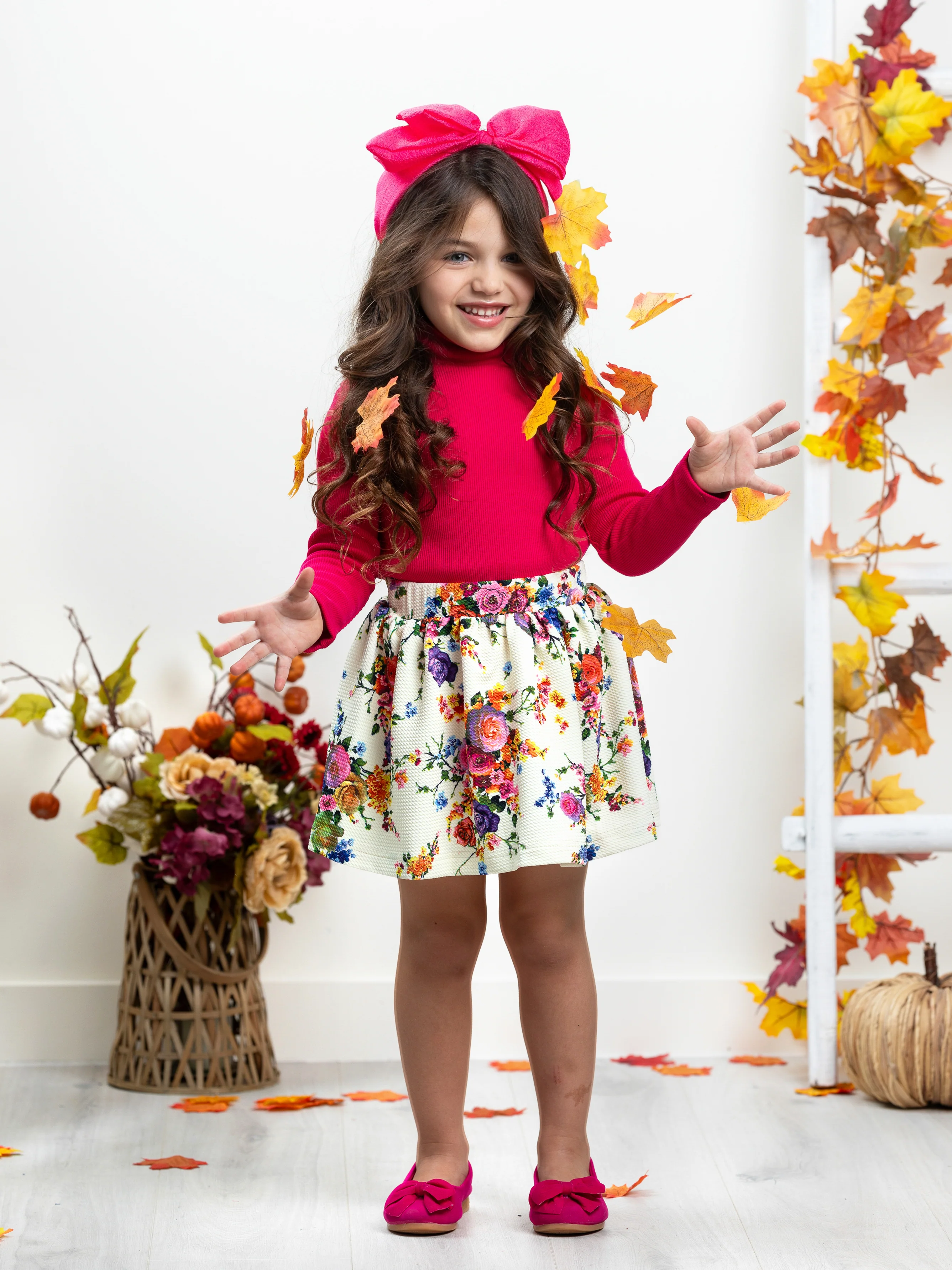 Fashion Flower Neoprene Pleated Skirt by Kids Couture - Image 6
