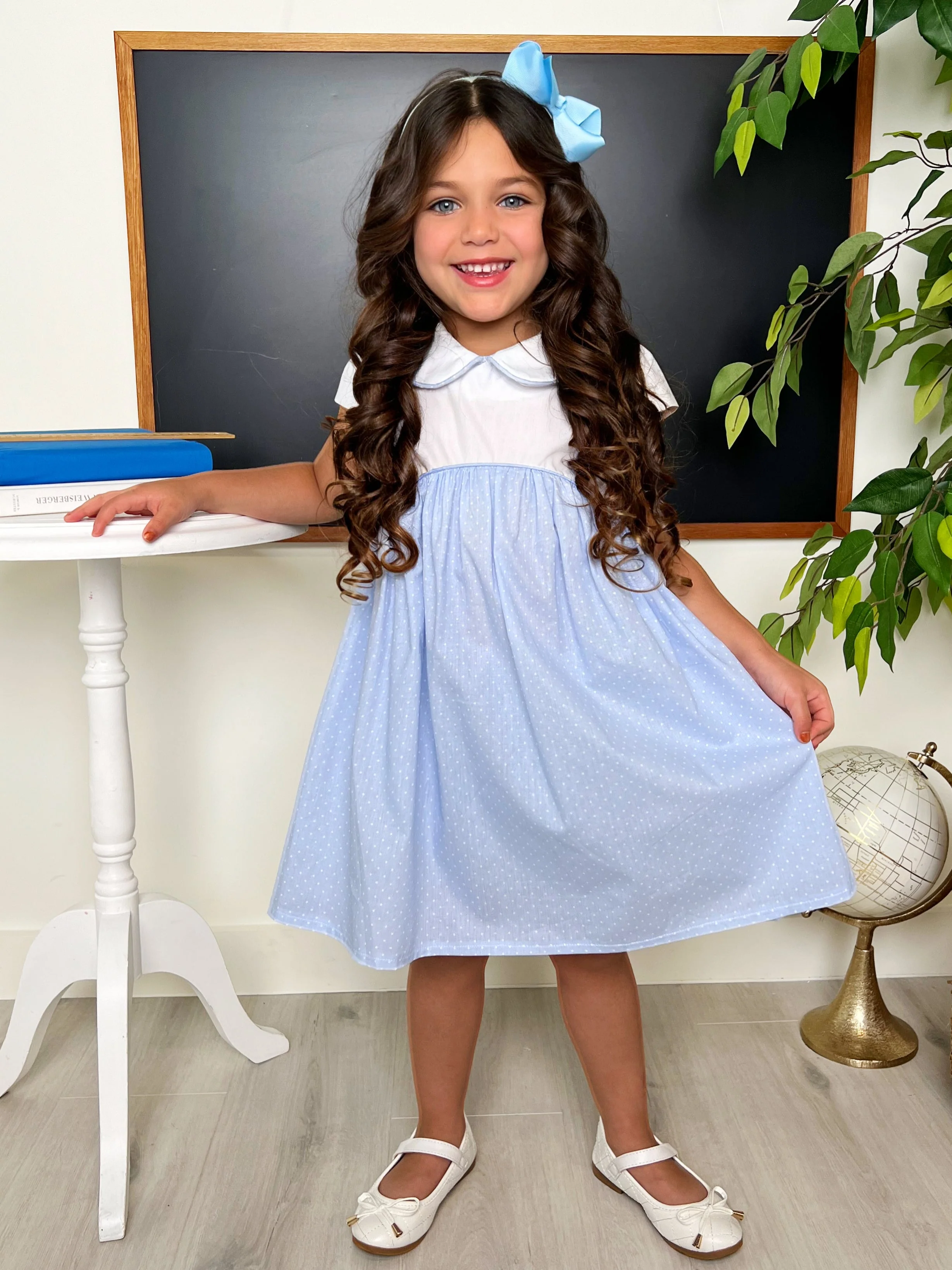 Blue Peter Pan Collared Polka Dot Dress by Kids Couture - Image 2