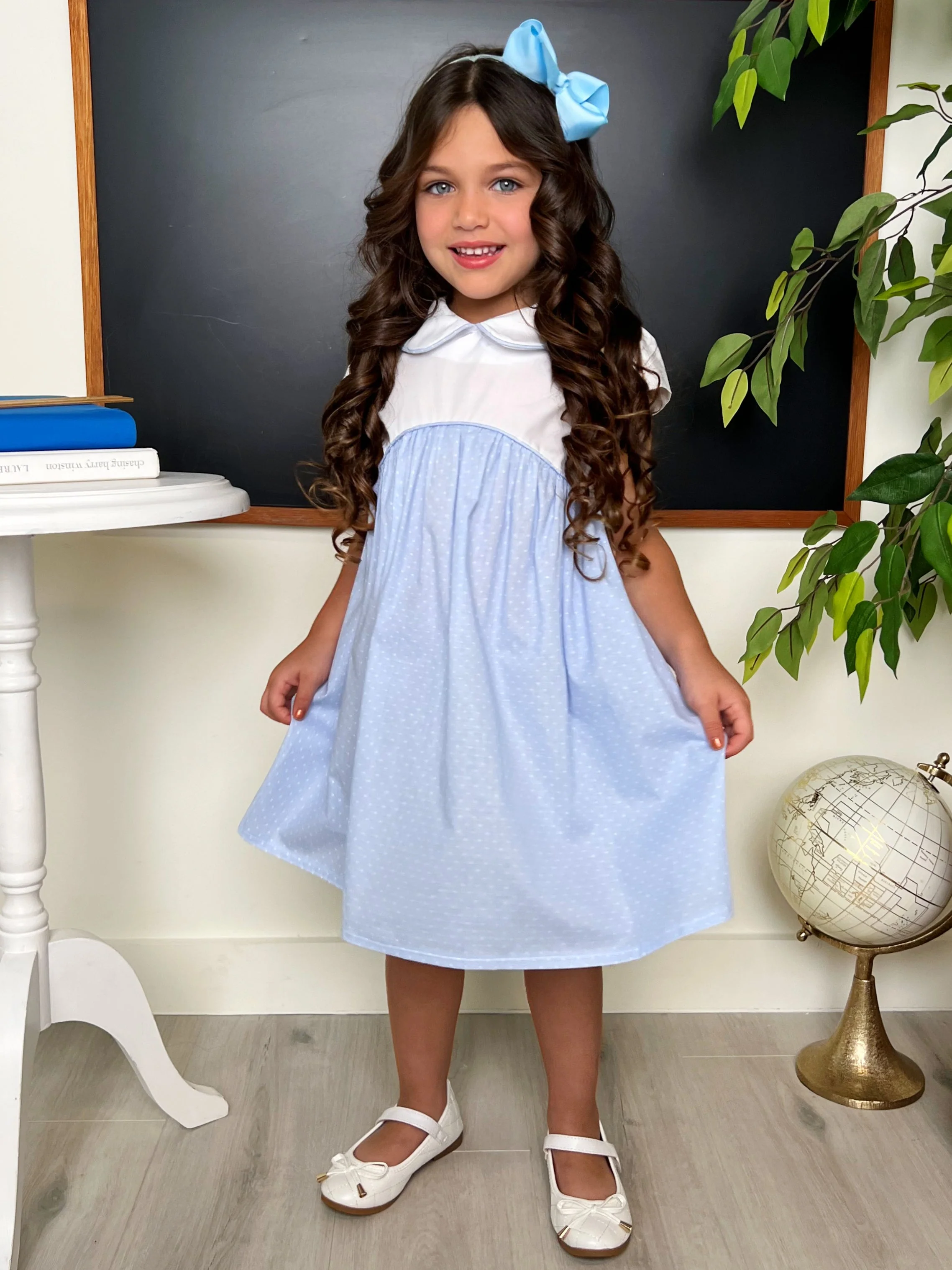 Blue Peter Pan Collared Polka Dot Dress by Kids Couture - Image 5