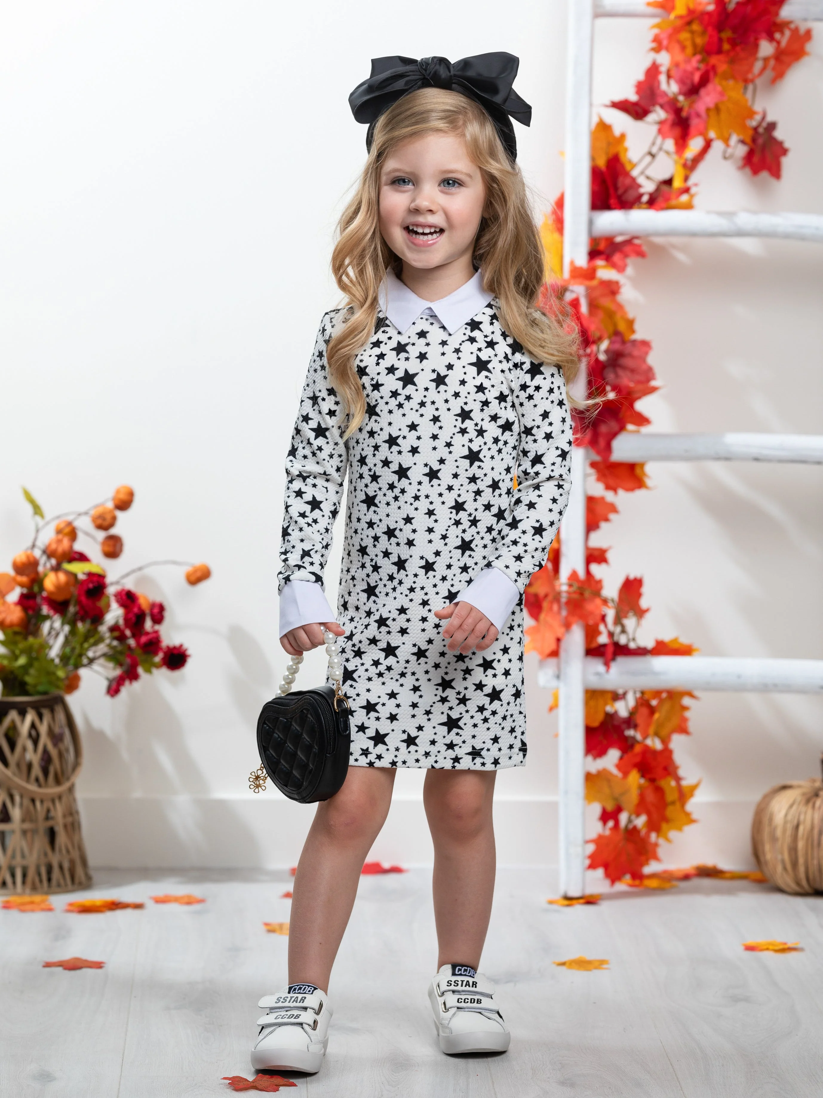 White Stellar Star Collared Dress by Kids Couture - Image 6