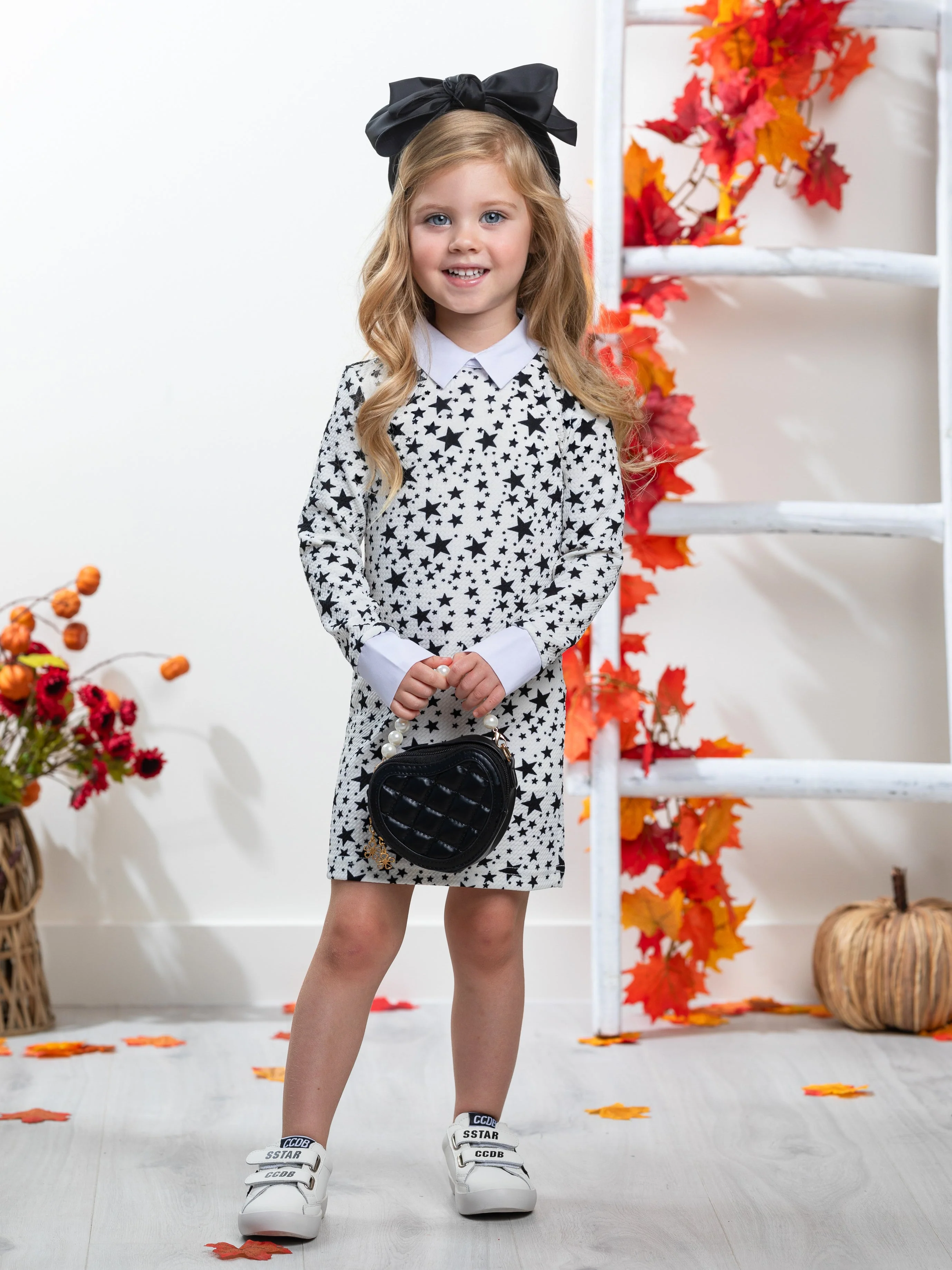 White Stellar Star Collared Dress by Kids Couture - Image 7