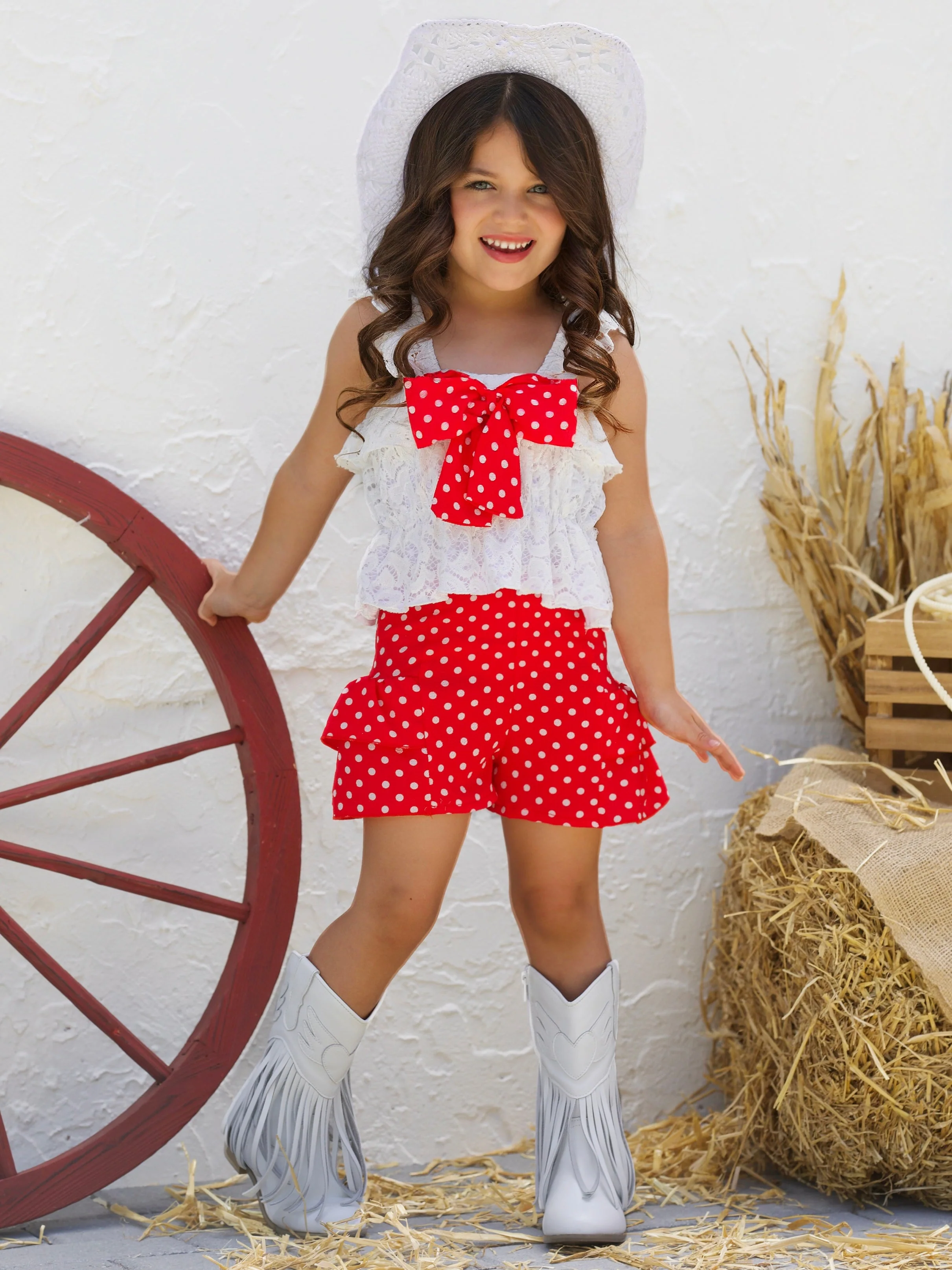 Sun-Kissed Spots Lace Top and Ruffle Short Set - Image 3