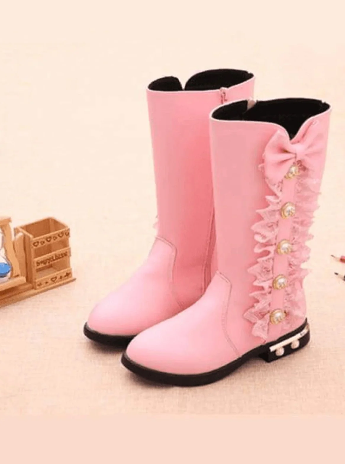 Lacey Bow Tie Princess Mid-Calf Boots By Liv and Mia - Image 2