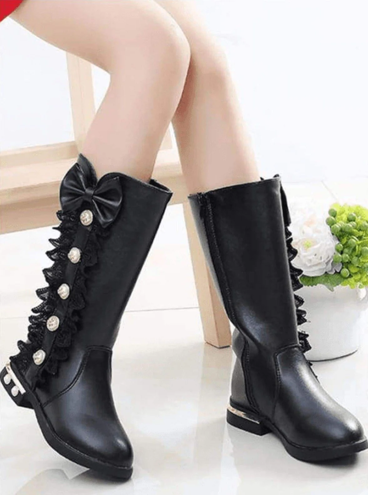 Lacey Bow Tie Princess Mid-Calf Boots By Liv and Mia - Image 4