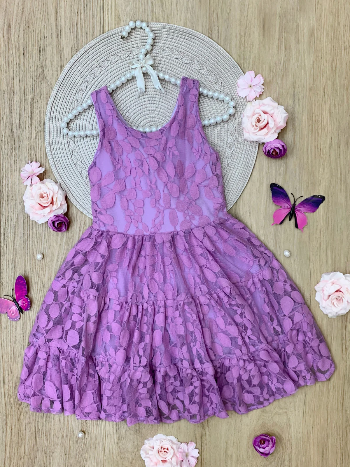 Lavender Floral Lace Tiered Ruffle Dress - Image 3