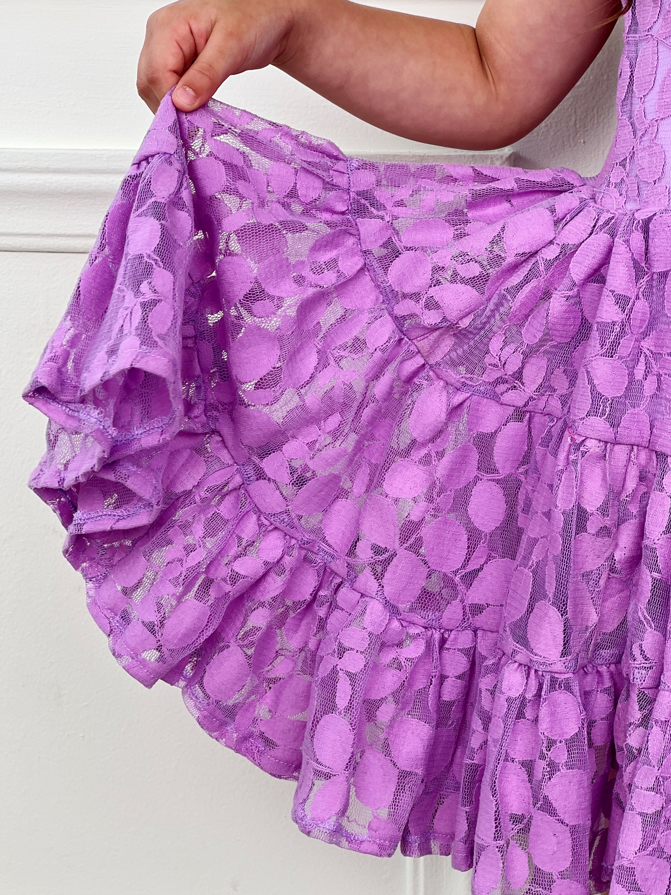 Lavender Floral Lace Tiered Ruffle Dress - Image 4