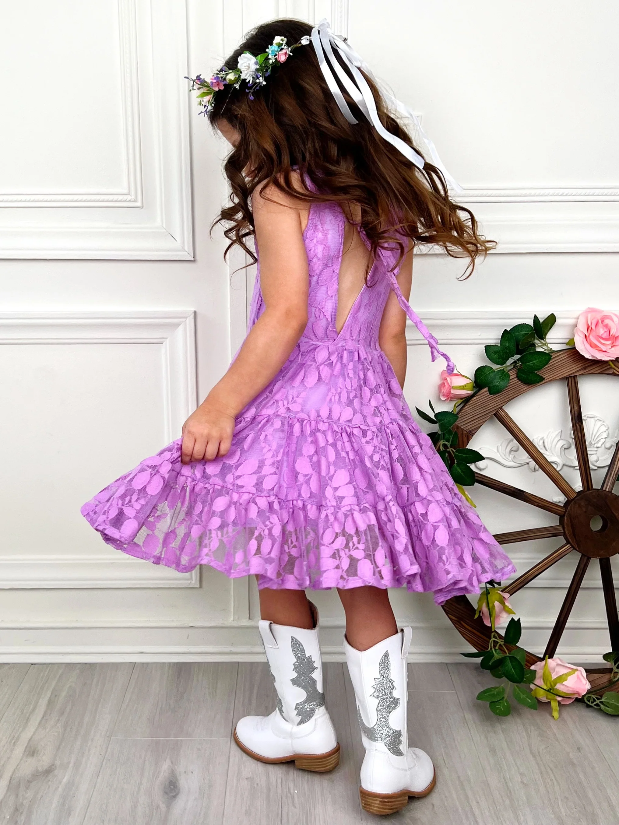 Lavender Floral Lace Tiered Ruffle Dress - Image 5