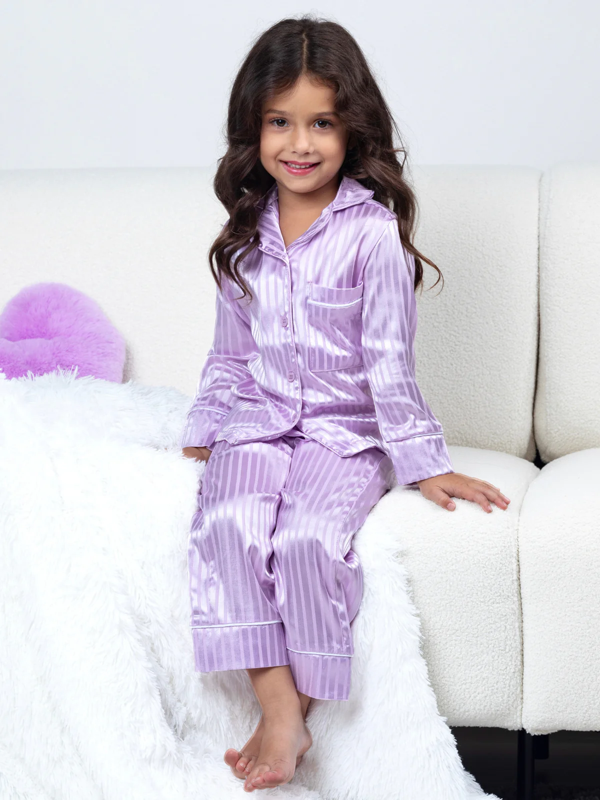 Lavender Luxe Satin Stripe Pajama Set - Image 4