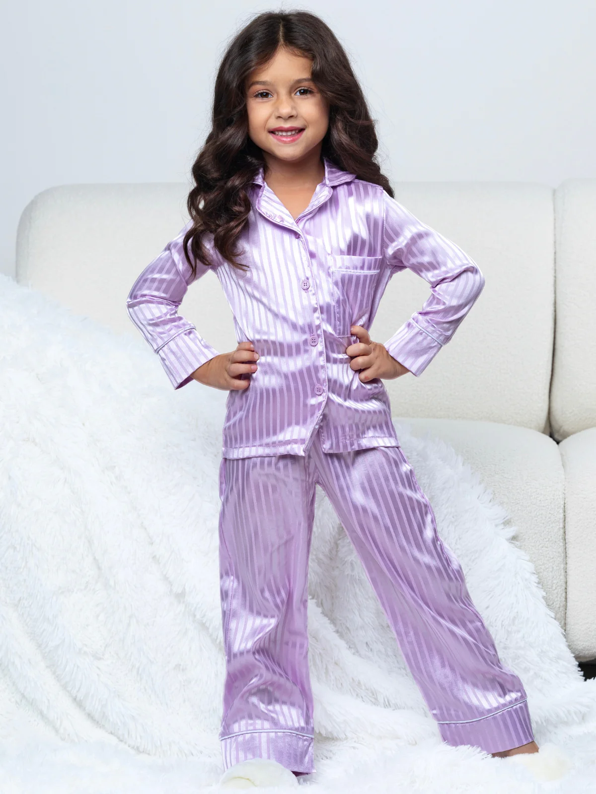 Lavender Luxe Satin Stripe Pajama Set - Image 5