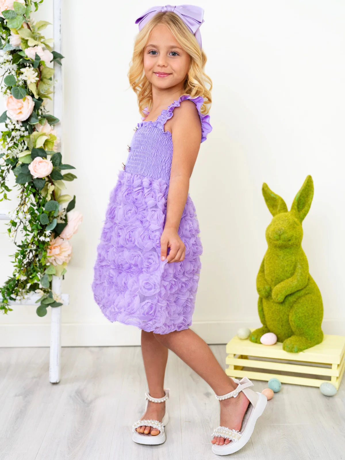 Lavender Bloom Pearl Button Rosette Tulle Dress - Image 4