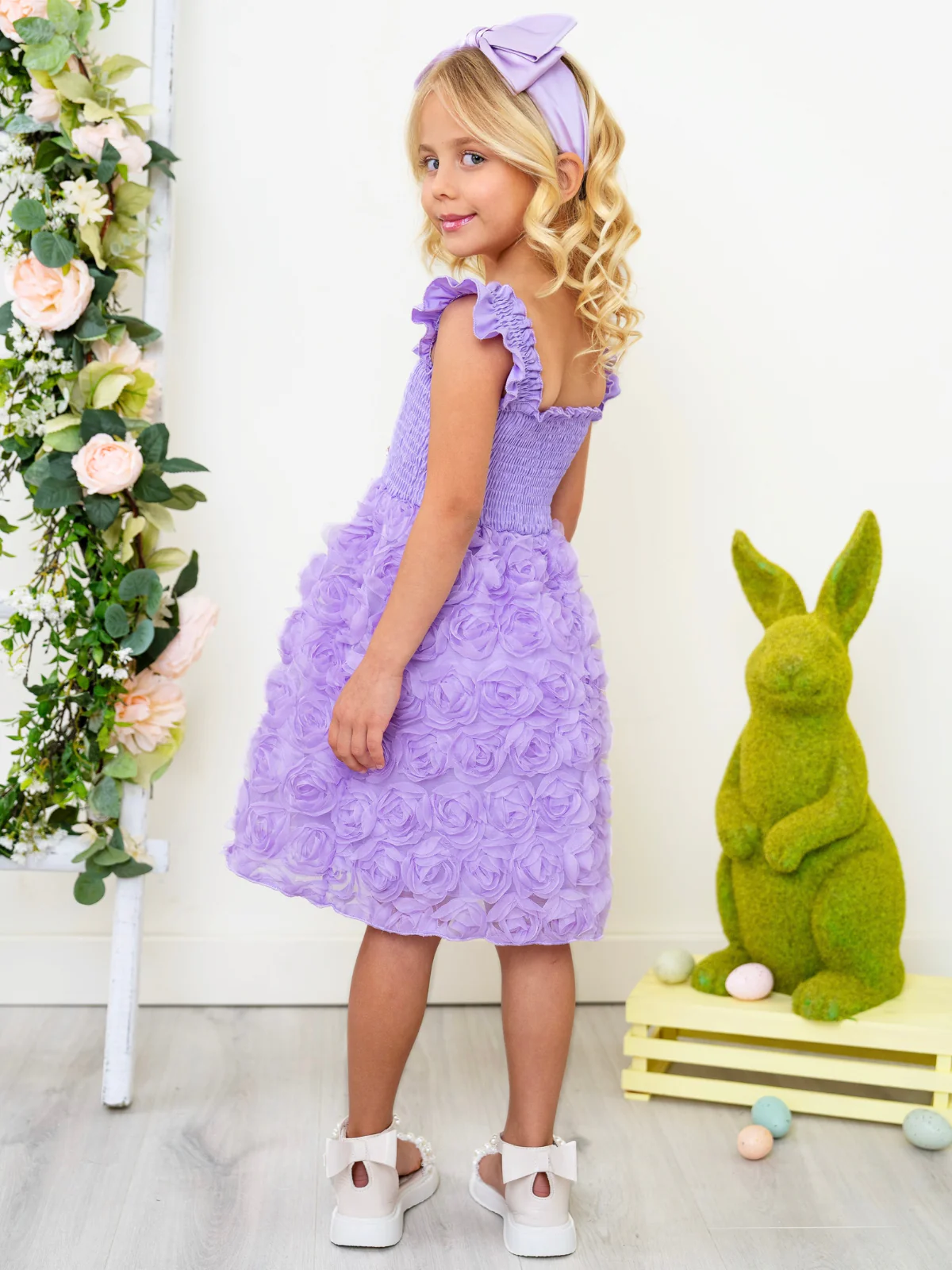 Lavender Bloom Pearl Button Rosette Tulle Dress - Image 5