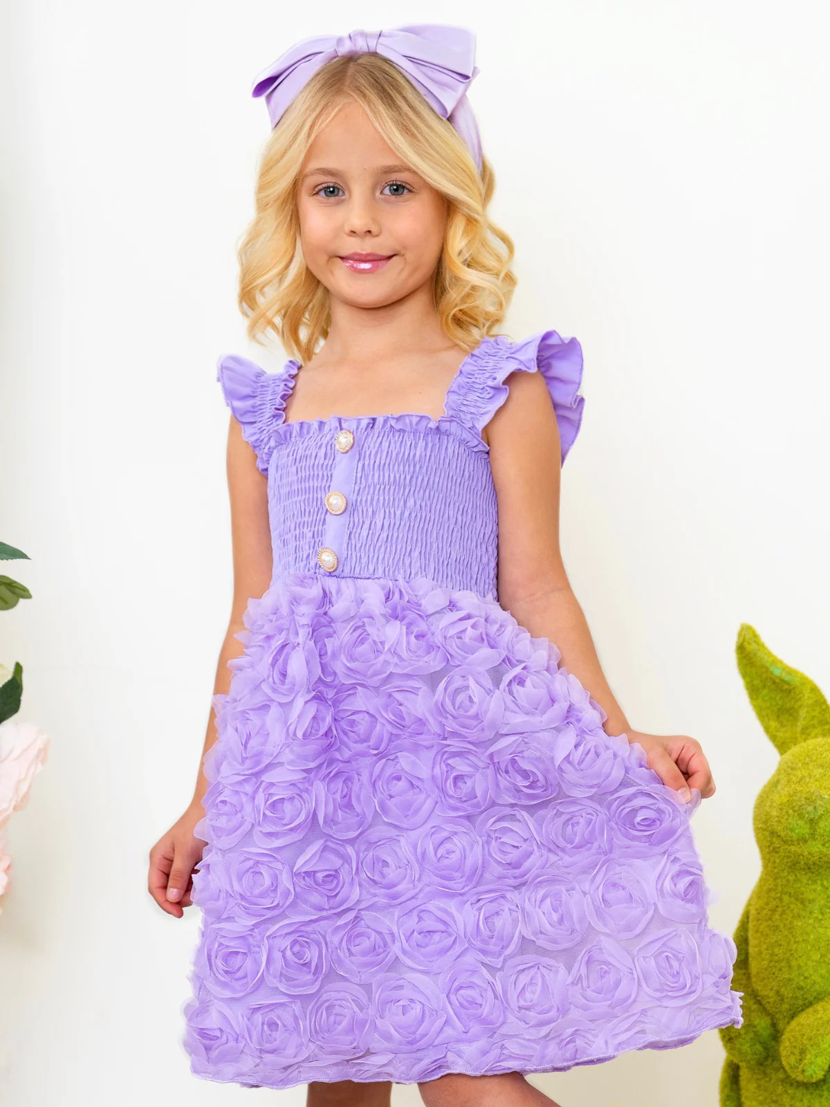 Lavender Bloom Pearl Button Rosette Tulle Dress - Image 7