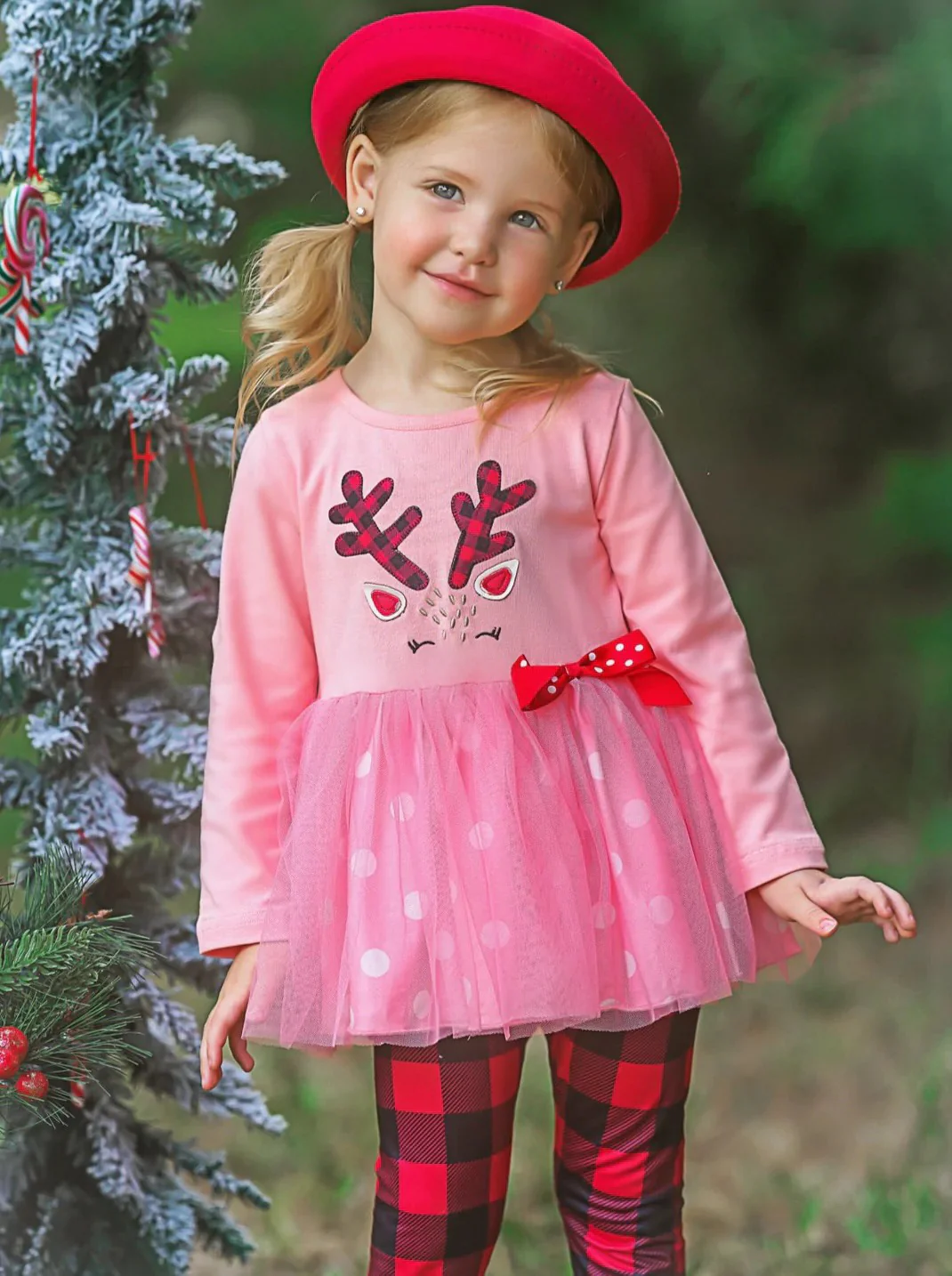 Prancing Reindeer Polka Dot Tutu Tunic and Legging Set - Image 3