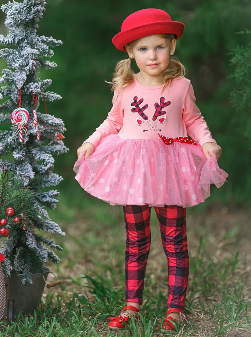 Prancing Reindeer Polka Dot Tutu Tunic and Legging Set - Image 5