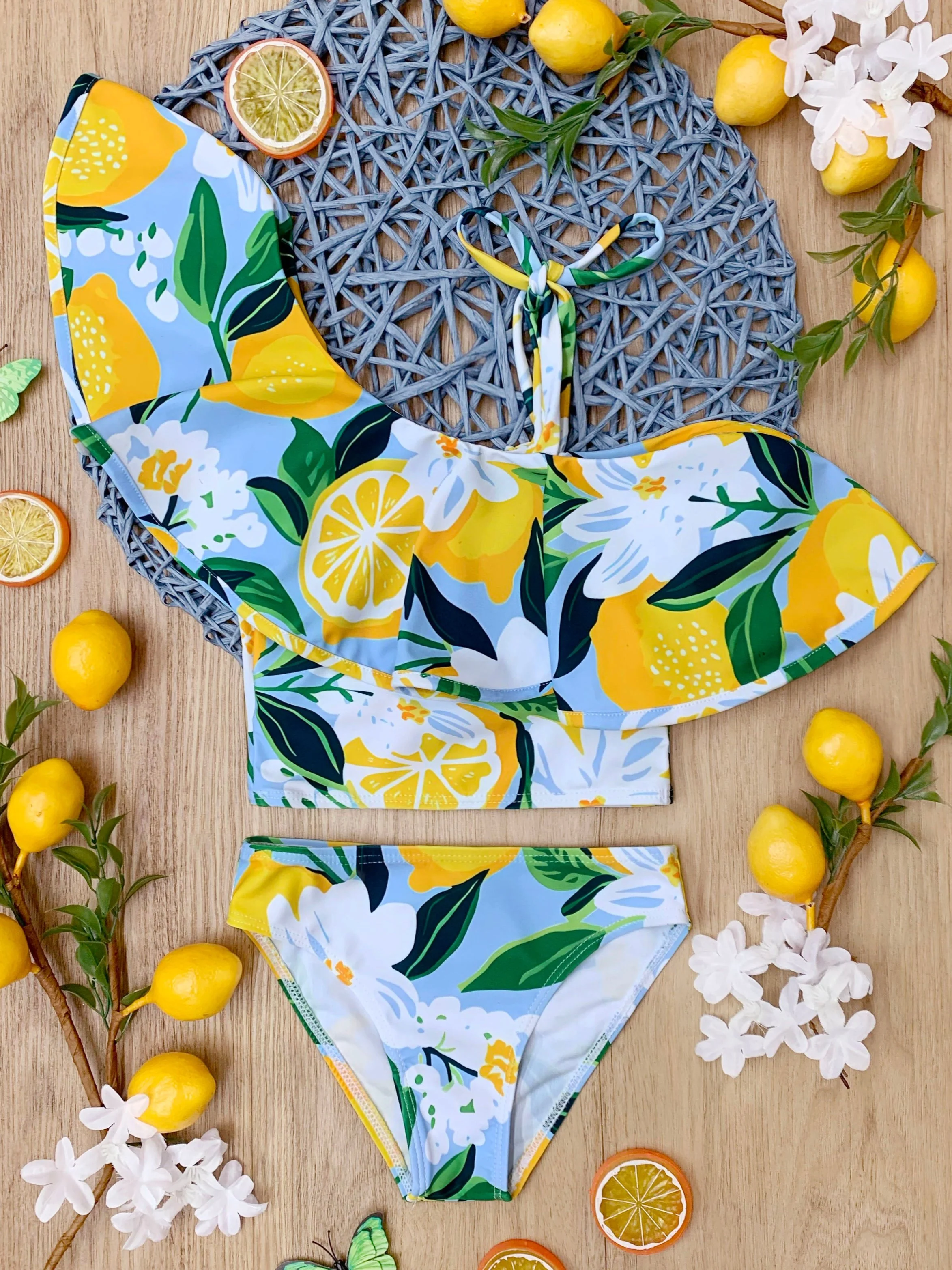 Citrus Splash Lemon Print Two-Piece Swimsuit - Image 3