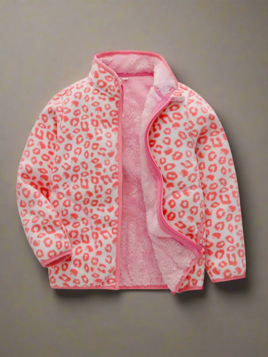 Leopard Print Cute & Warm Fleece Jacket - Image 2