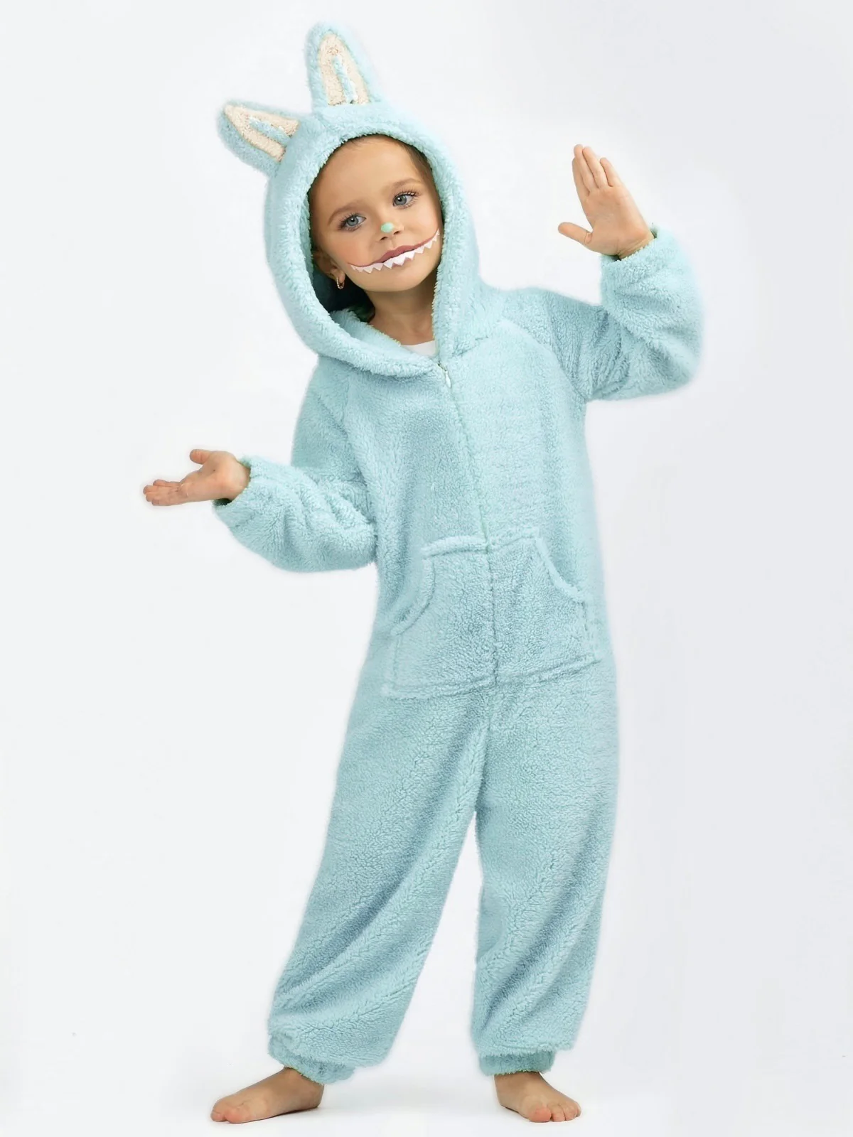 Light Blue Fluffy Lil Bubu Hooded Onesie Costume - Image 3