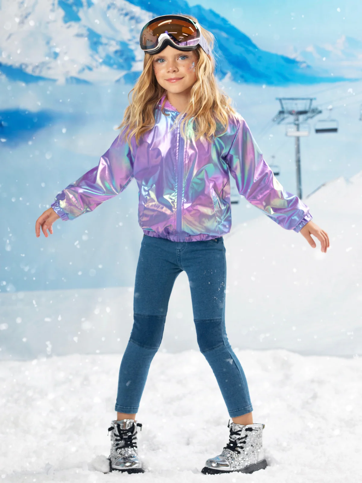 Lilac Glow Holographic Faux Fur Zip-Up Jacket - Image 6
