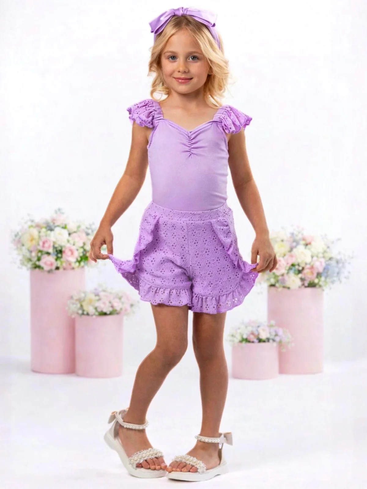 Lavender Breeze Eyelet Ruffle Short Set - Image 5