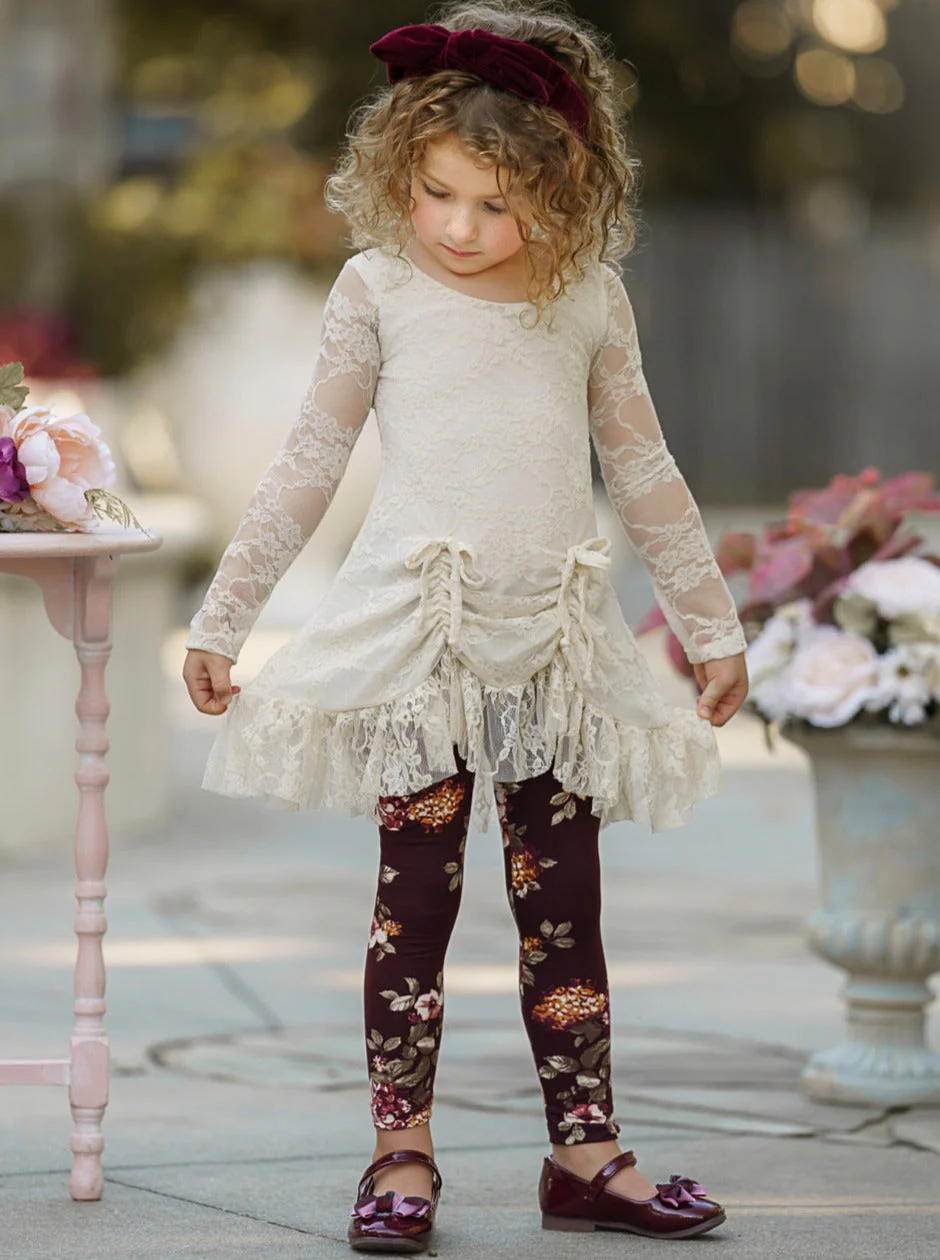Ivory Lace Drawstring Tunic and Legging Set - Image 3