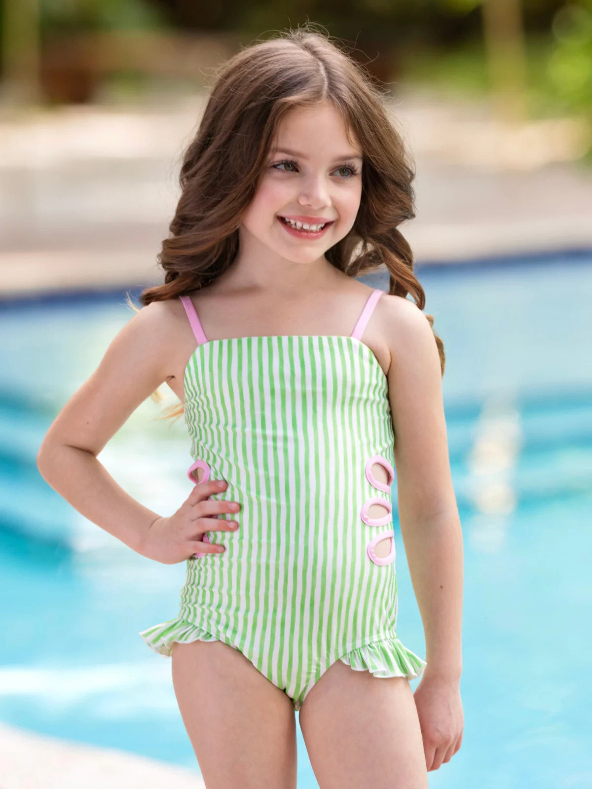 Lime Breeze Cutout Stripe One-Piece Swimsuit - Image 2