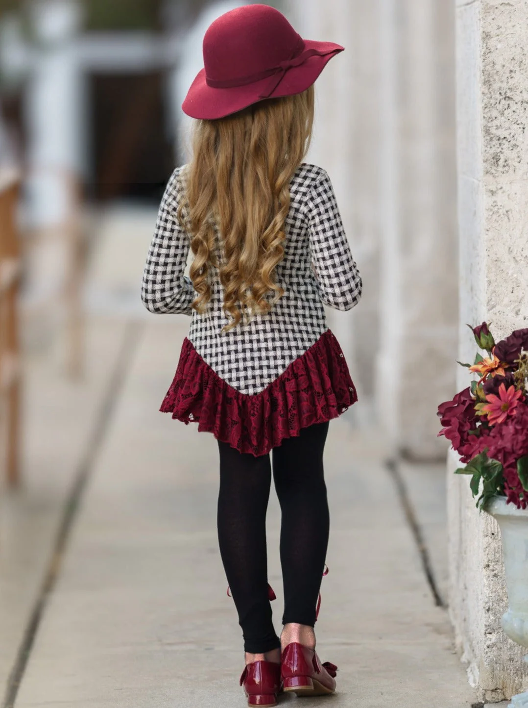 Braided Plaid Lace Trim Tunic and Legging Set - Image 6