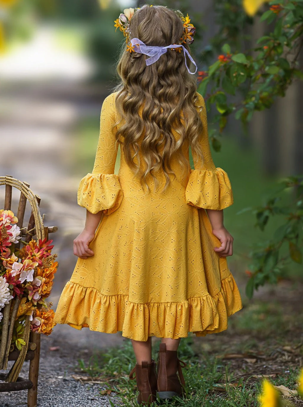 Autumntime Hi-Lo Drawstring Eyelet Ruffle Dress - Image 5