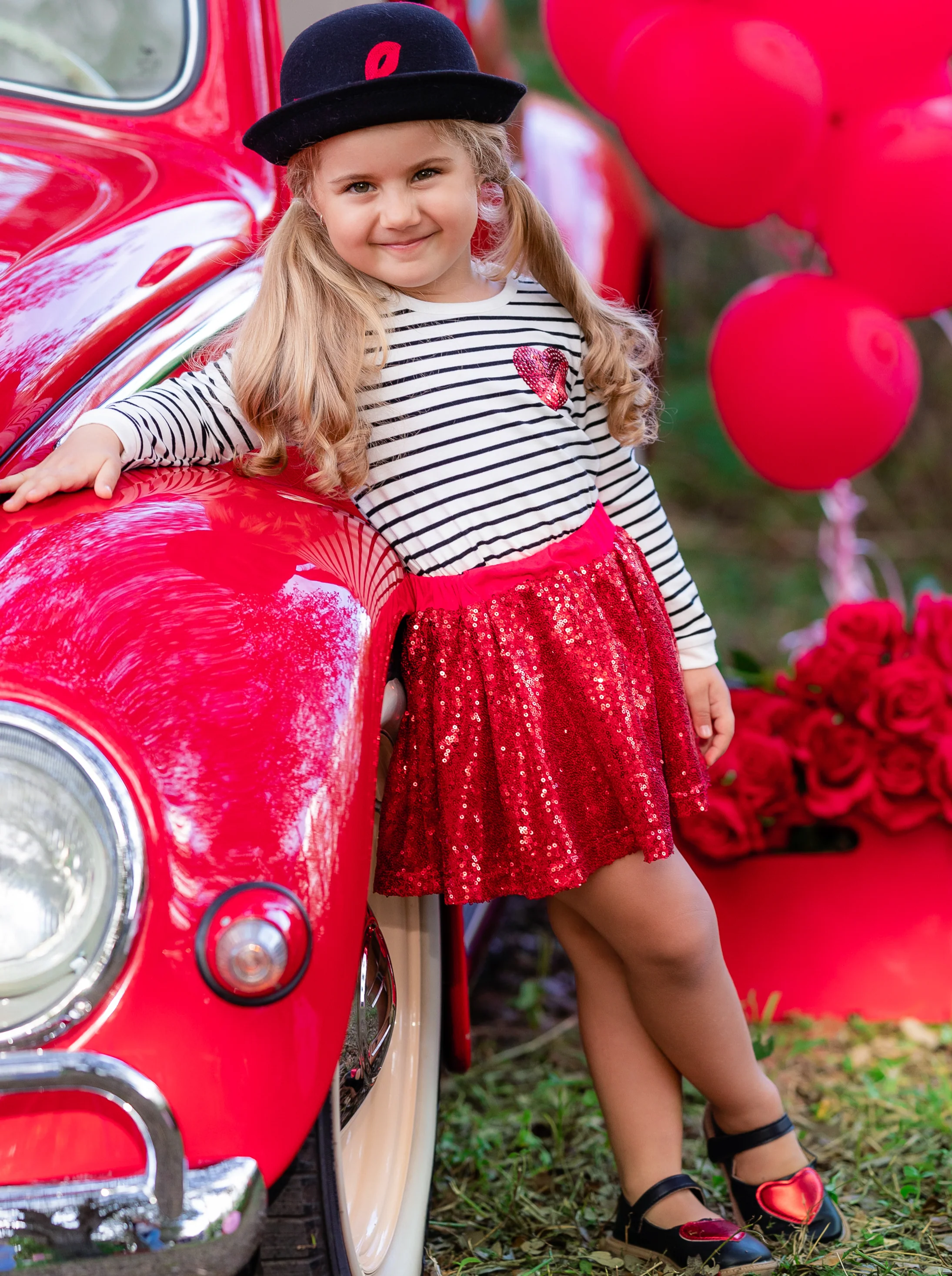 Little Miss Cupid Striped Top and Sequin Skirt Set - Image 2