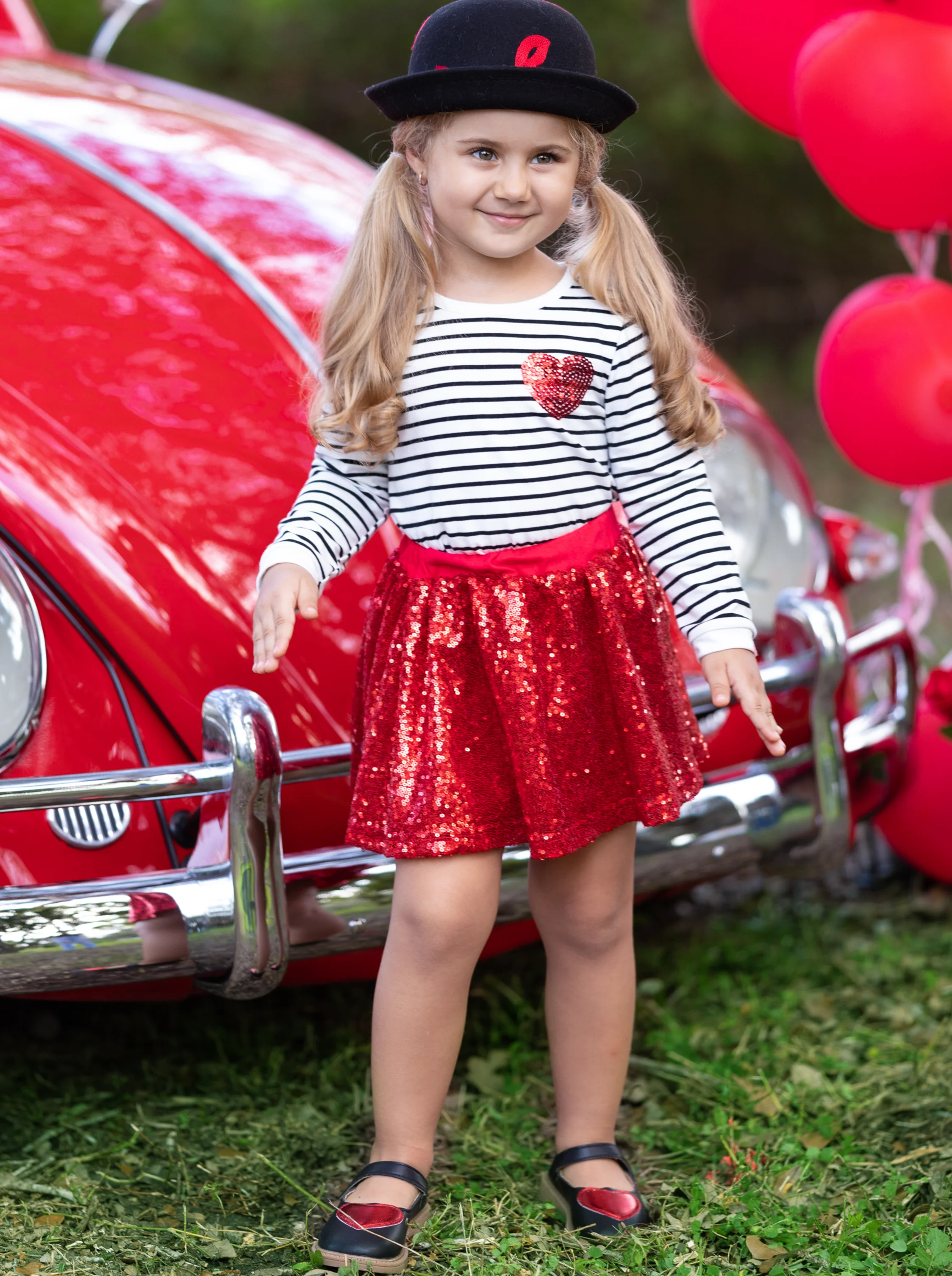 Little Miss Cupid Striped Top and Sequin Skirt Set - Image 3