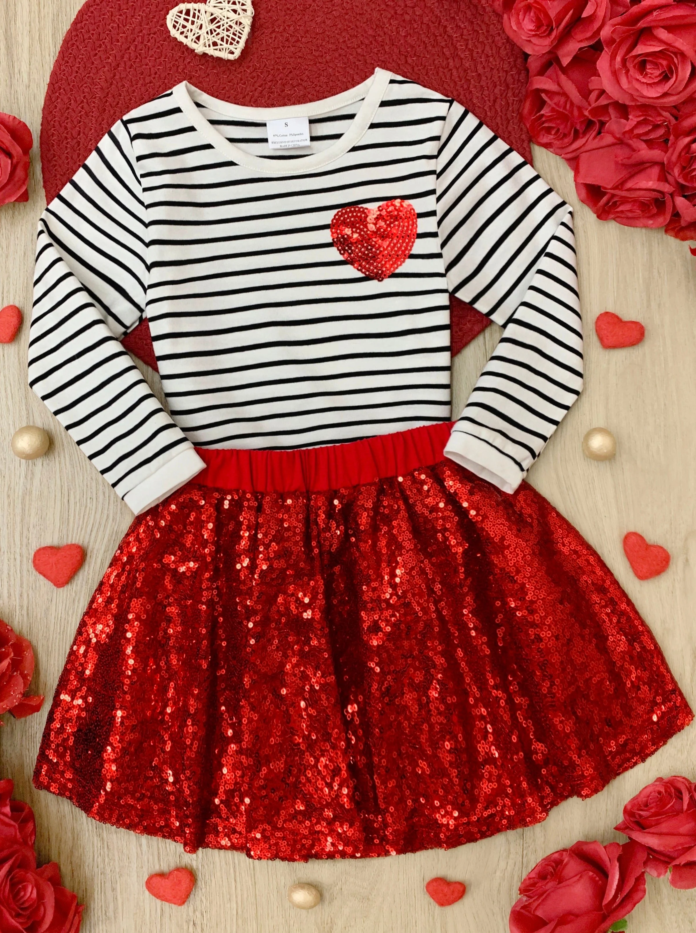 Little Miss Cupid Striped Top and Sequin Skirt Set - Image 4