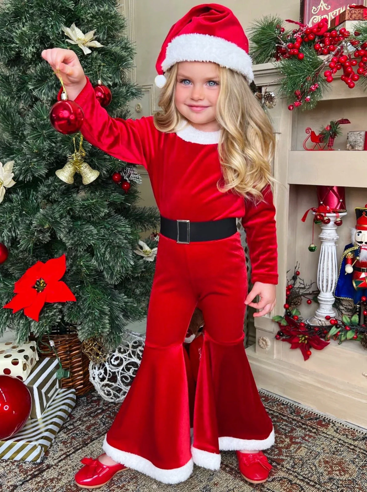Little Santa Velvet Bell Bottom Set - Image 2