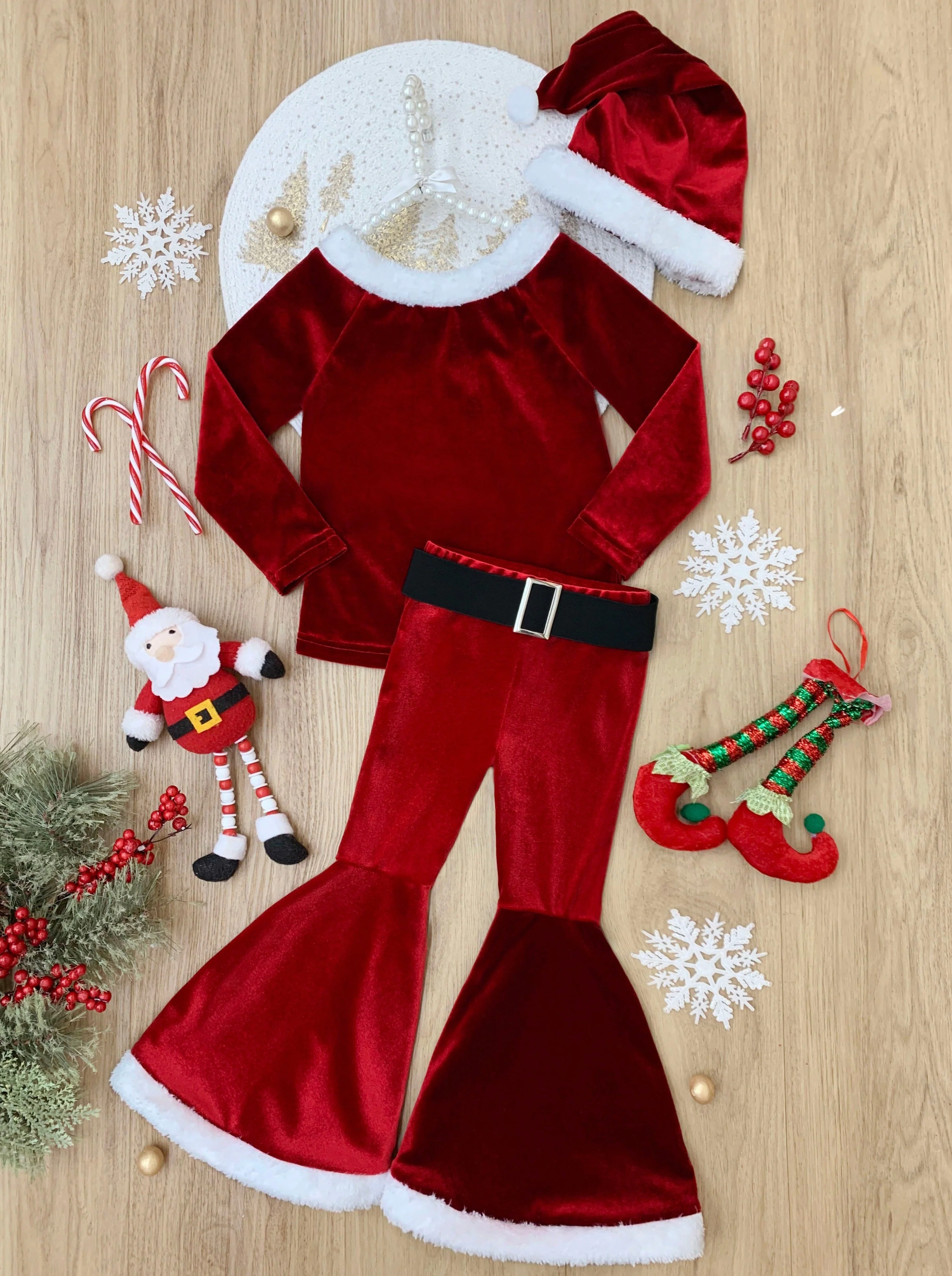 Little Santa Velvet Bell Bottom Set - Image 3