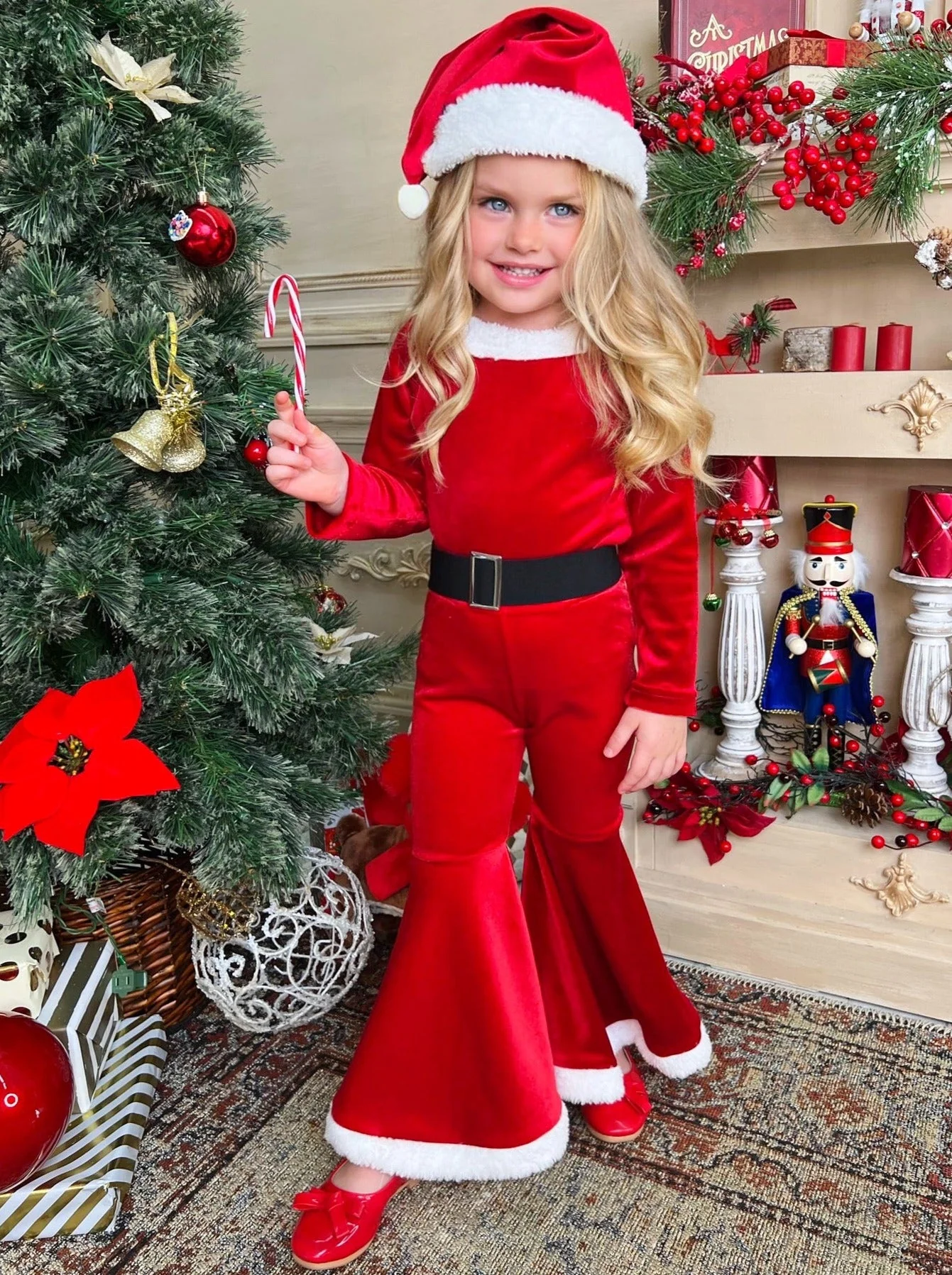 Little Santa Velvet Bell Bottom Set - Image 4