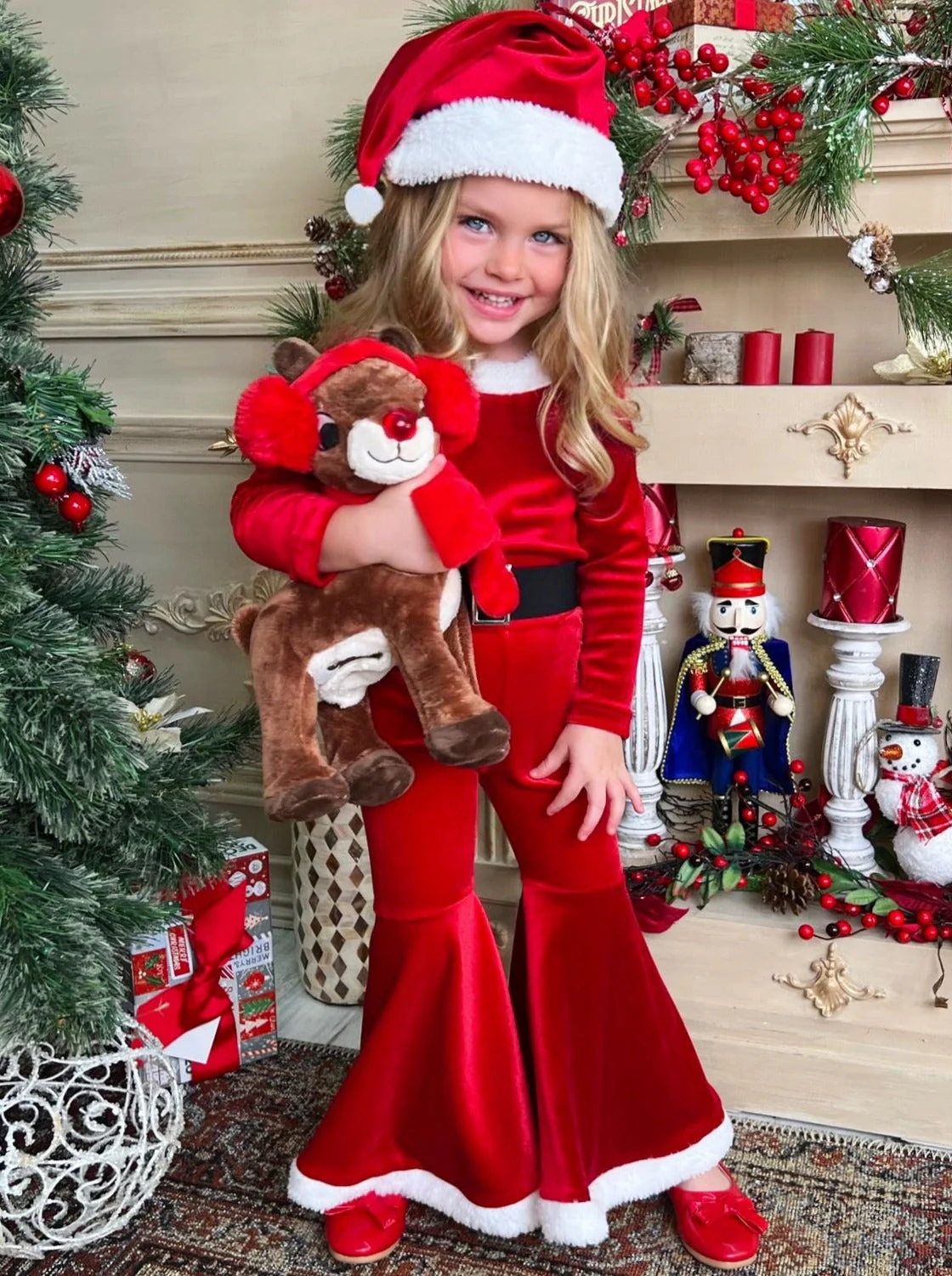 Little Santa Velvet Bell Bottom Set - Image 5