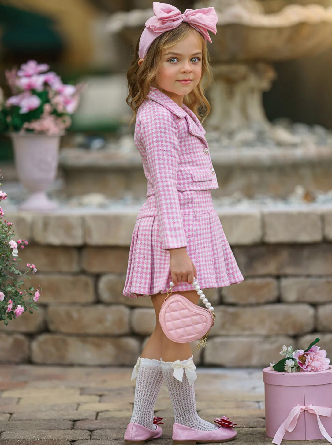 Little Treasure Tweed Matching Blazer and Pleated Skirt Set - Image 6