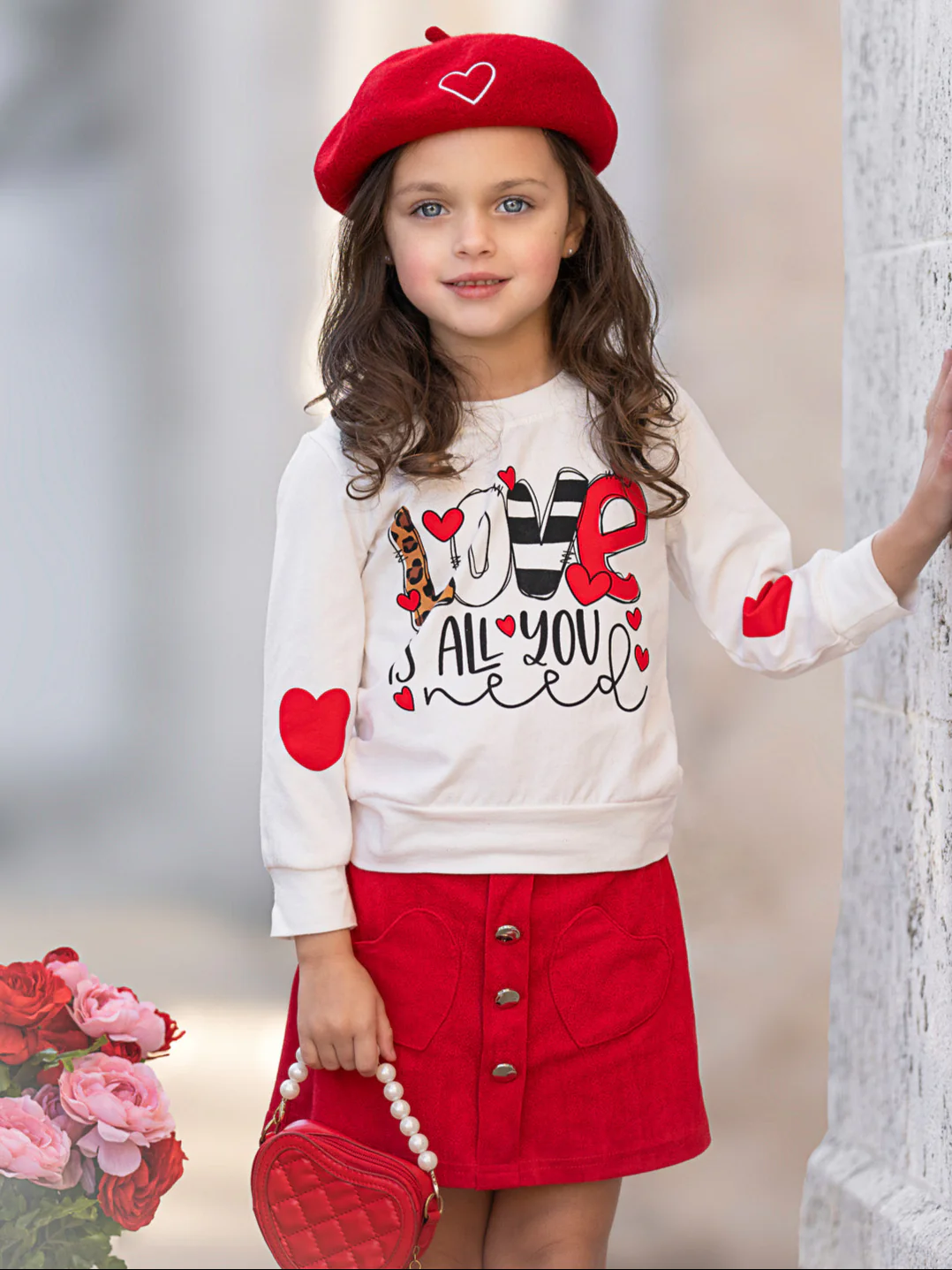 Love Is All You Need Sweater and Red Skirt Set - Image 2