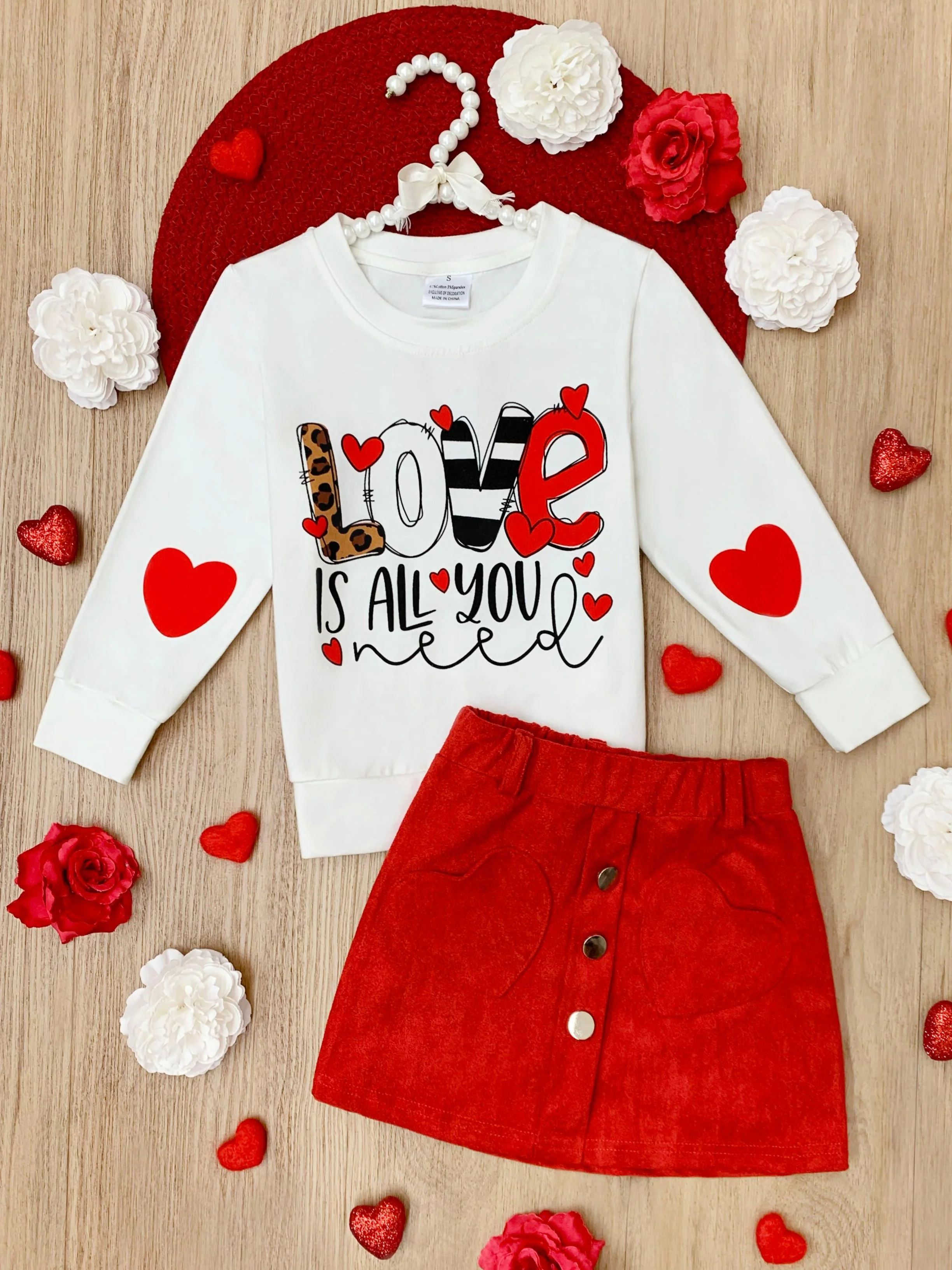 Love Is All You Need Sweater and Red Skirt Set - Image 3