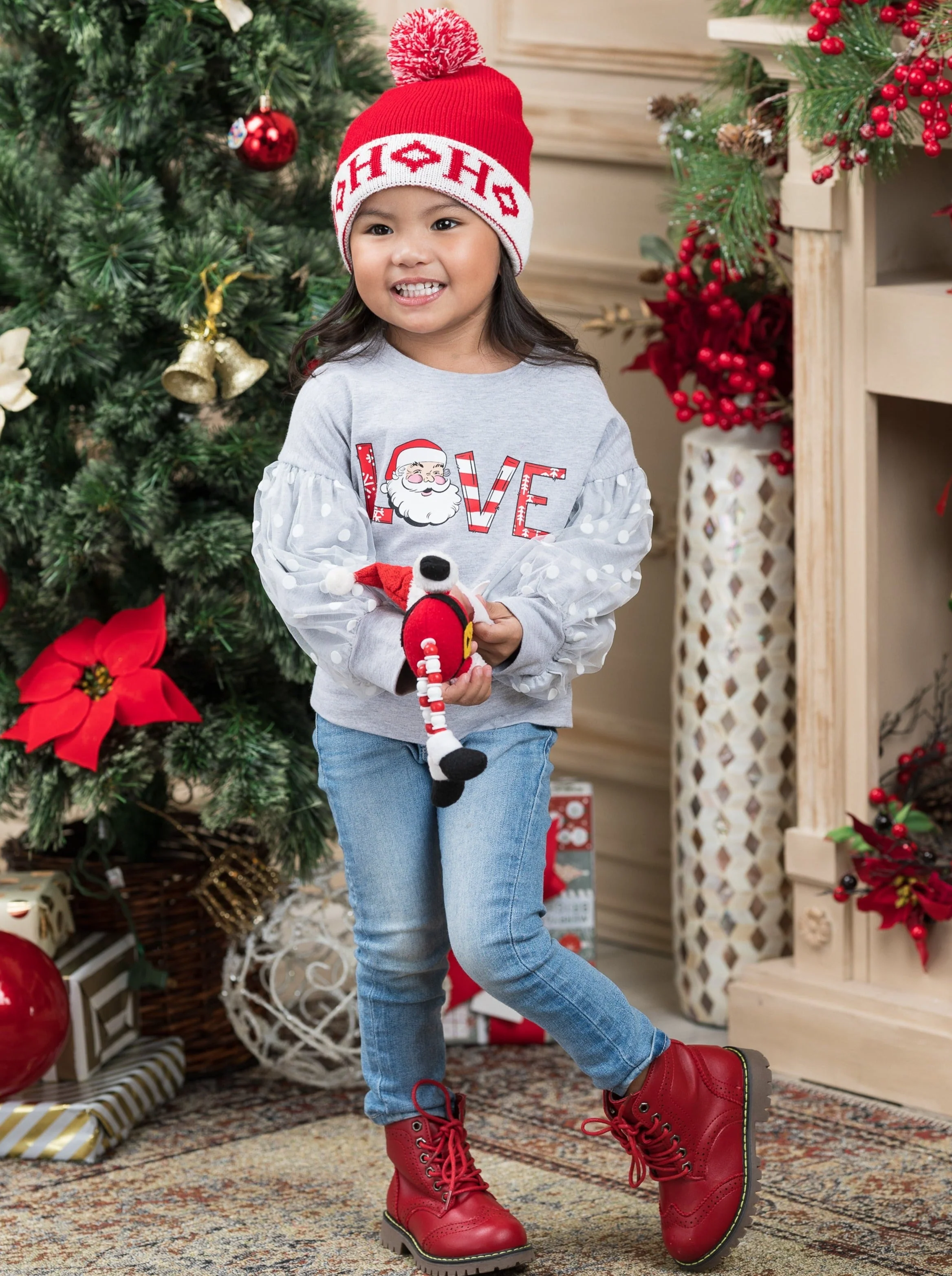 Love Santa Polka Dot Tulle Sleeve Top - Image 2