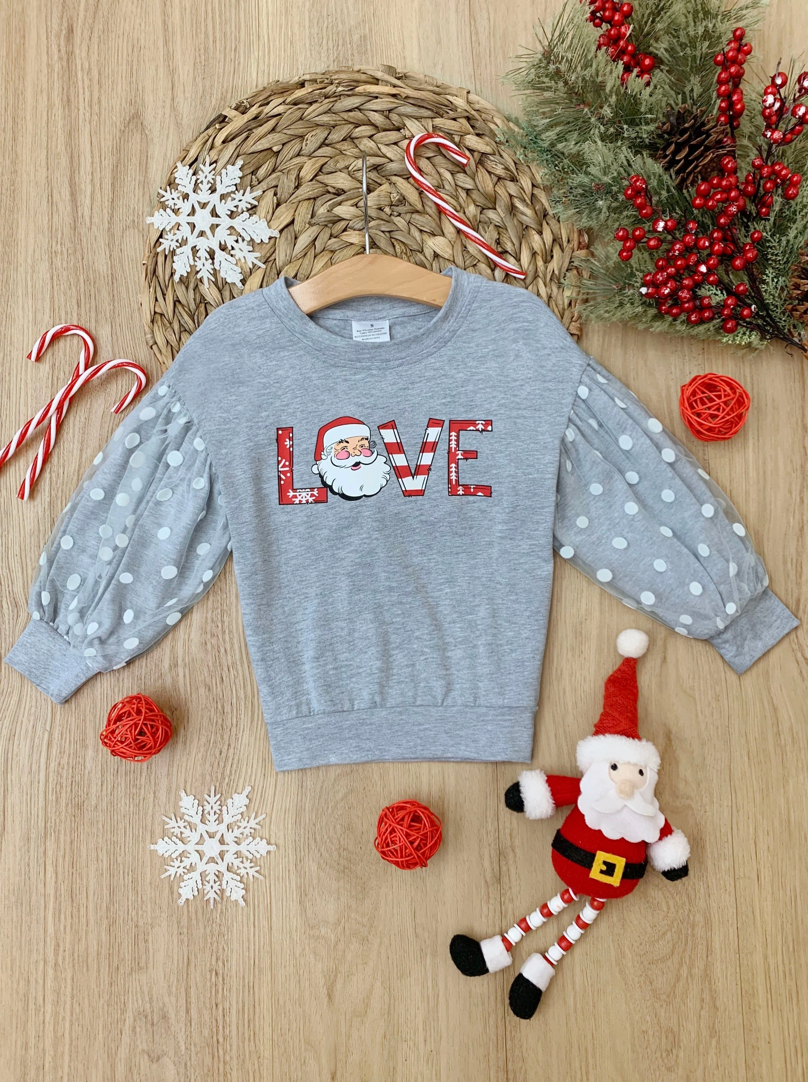 Love Santa Polka Dot Tulle Sleeve Top - Image 3