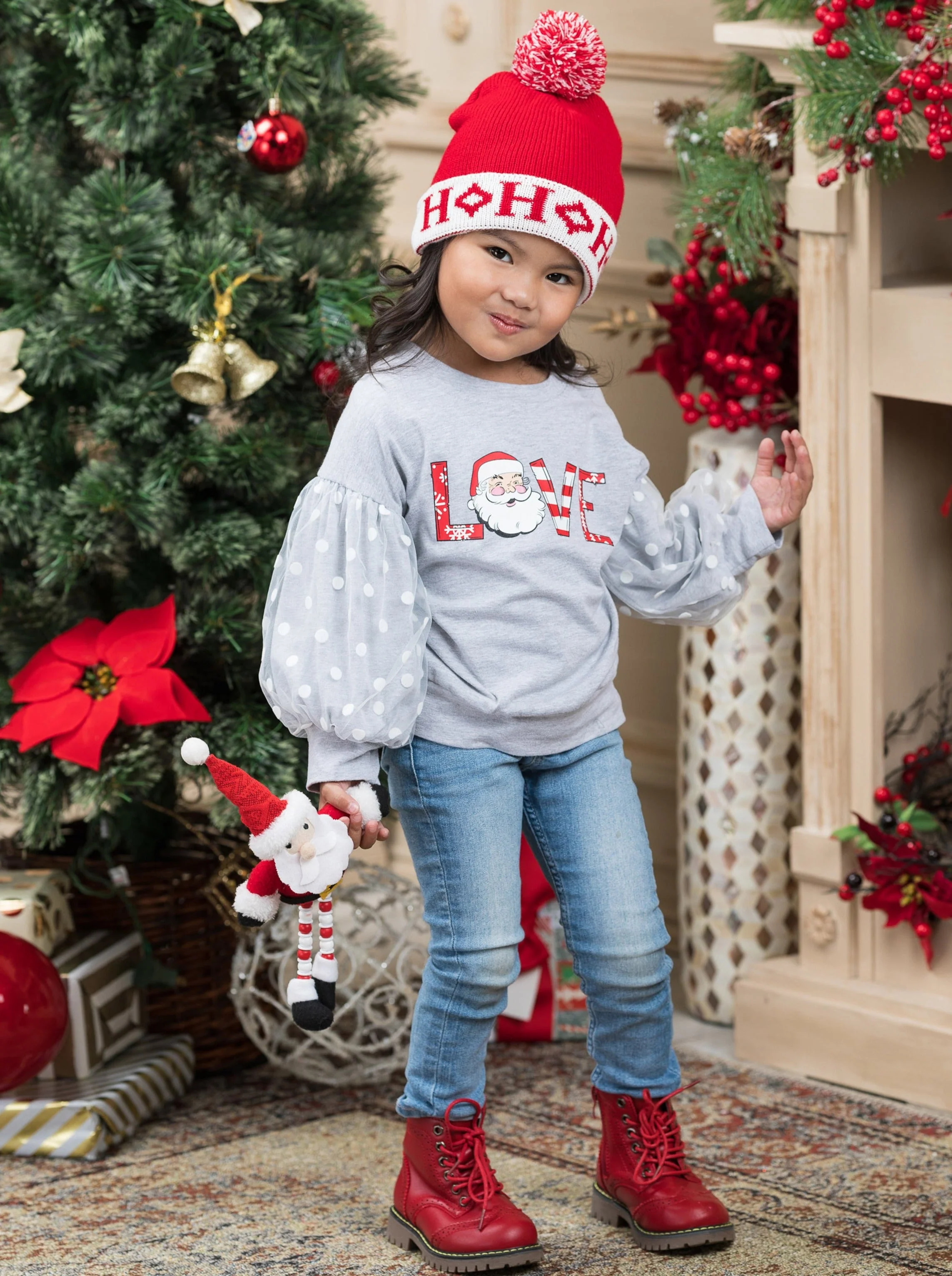 Love Santa Polka Dot Tulle Sleeve Top - Image 4